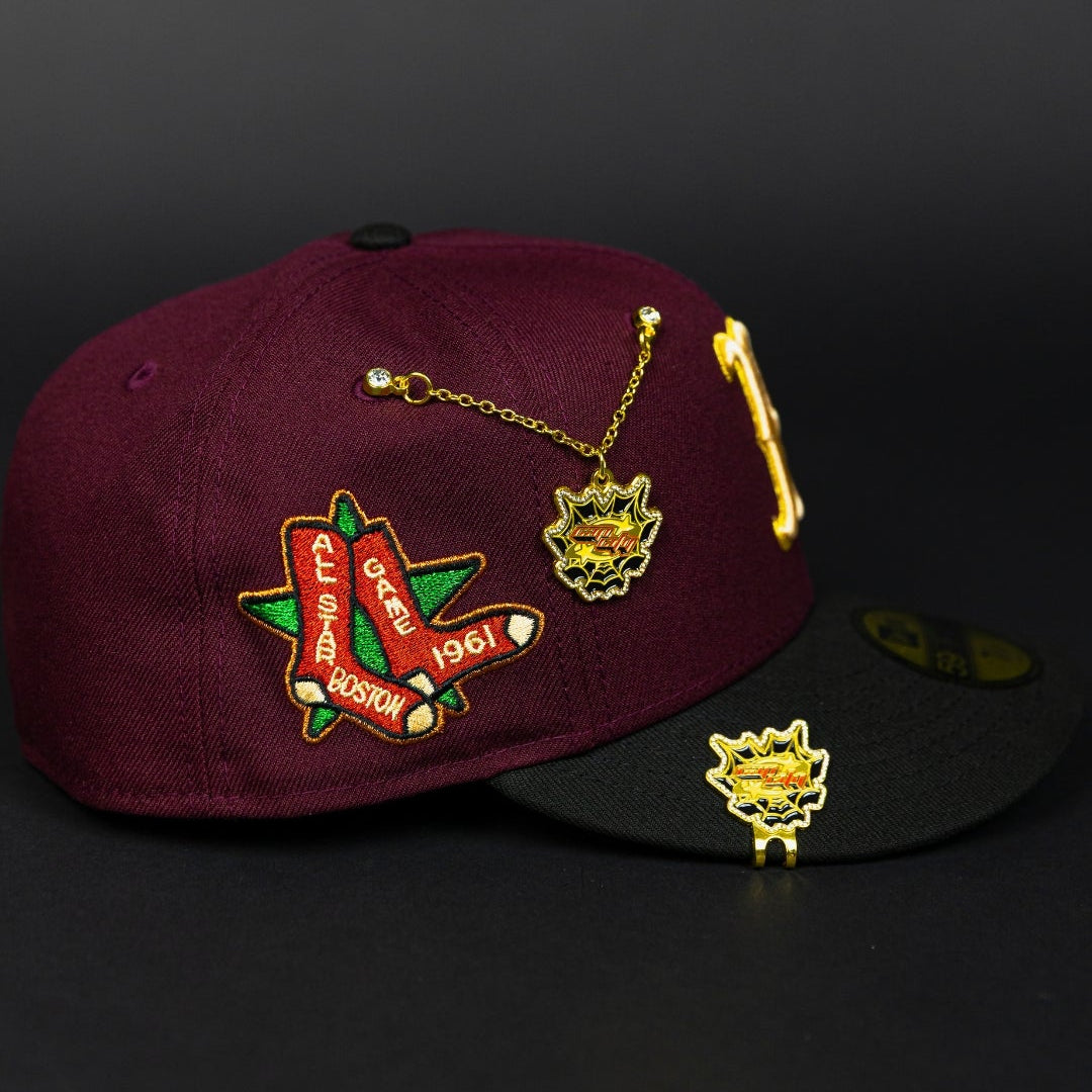 NEW ERA EXCLUSIVE 59FIFTY BURGUNDY/ BLACK BOSTON RED SOX W/ 1961 ALL STAR GAME SIDE PATCH