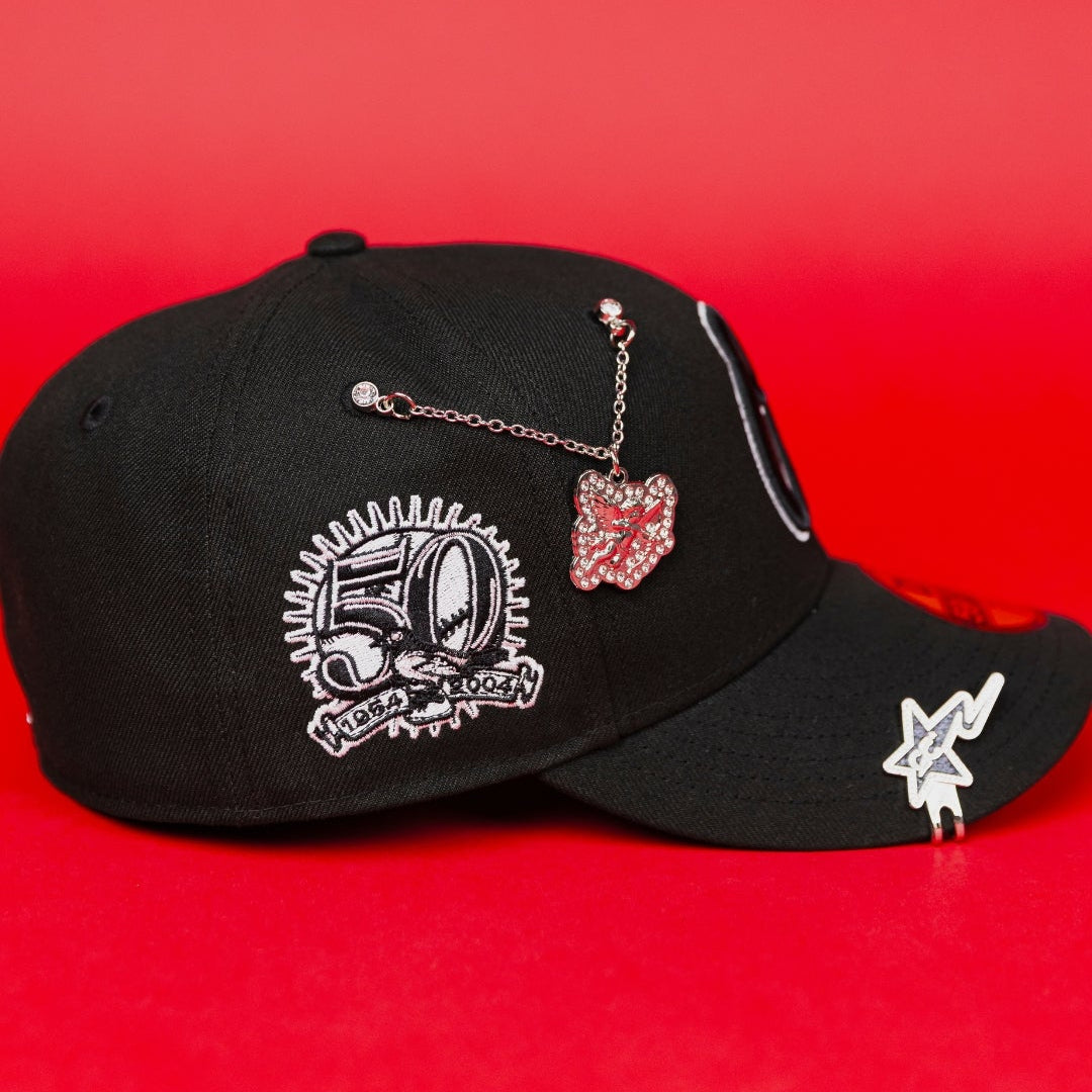 NEW ERA EXCLUSIVE 59FIFTY BLACK BALTIMORE ORIOLES W/ 50TH ANNIVERSARY SIDE PATCH