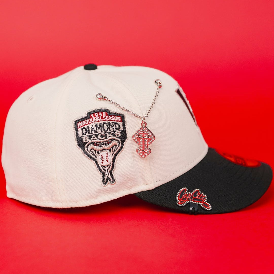 NEW ERA EXCLUSIVE 59FIFTY CHROME/ BLACK UPSIDE DOWN ARIZONA DIAMONDBACKS W/ 1998 INAUGURAL SEASON SIDE PATCH