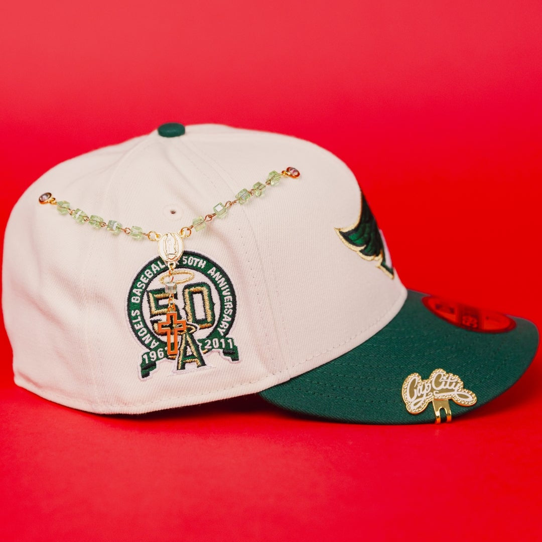 NEW ERA EXCLUSIVE 59FIFTY CHROME/ FOREST GREEN ANAHEIM ANGELS W/ 50TH ANNIVERSARY SIDE PATCH