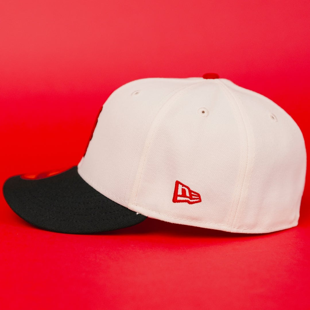 NEW ERA EXCLUSIVE 59FIFTY CHROME/ BLACK LOS ANGELES ANGELS W/ 50TH ANNIVERSARY SIDE PATCH