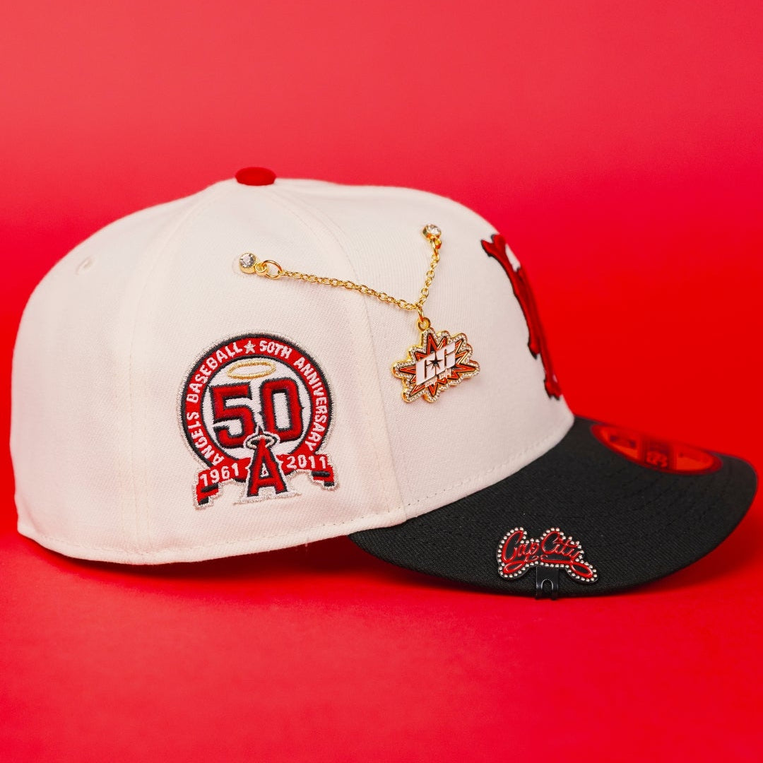NEW ERA EXCLUSIVE 59FIFTY CHROME/ BLACK LOS ANGELES ANGELS W/ 50TH ANNIVERSARY SIDE PATCH