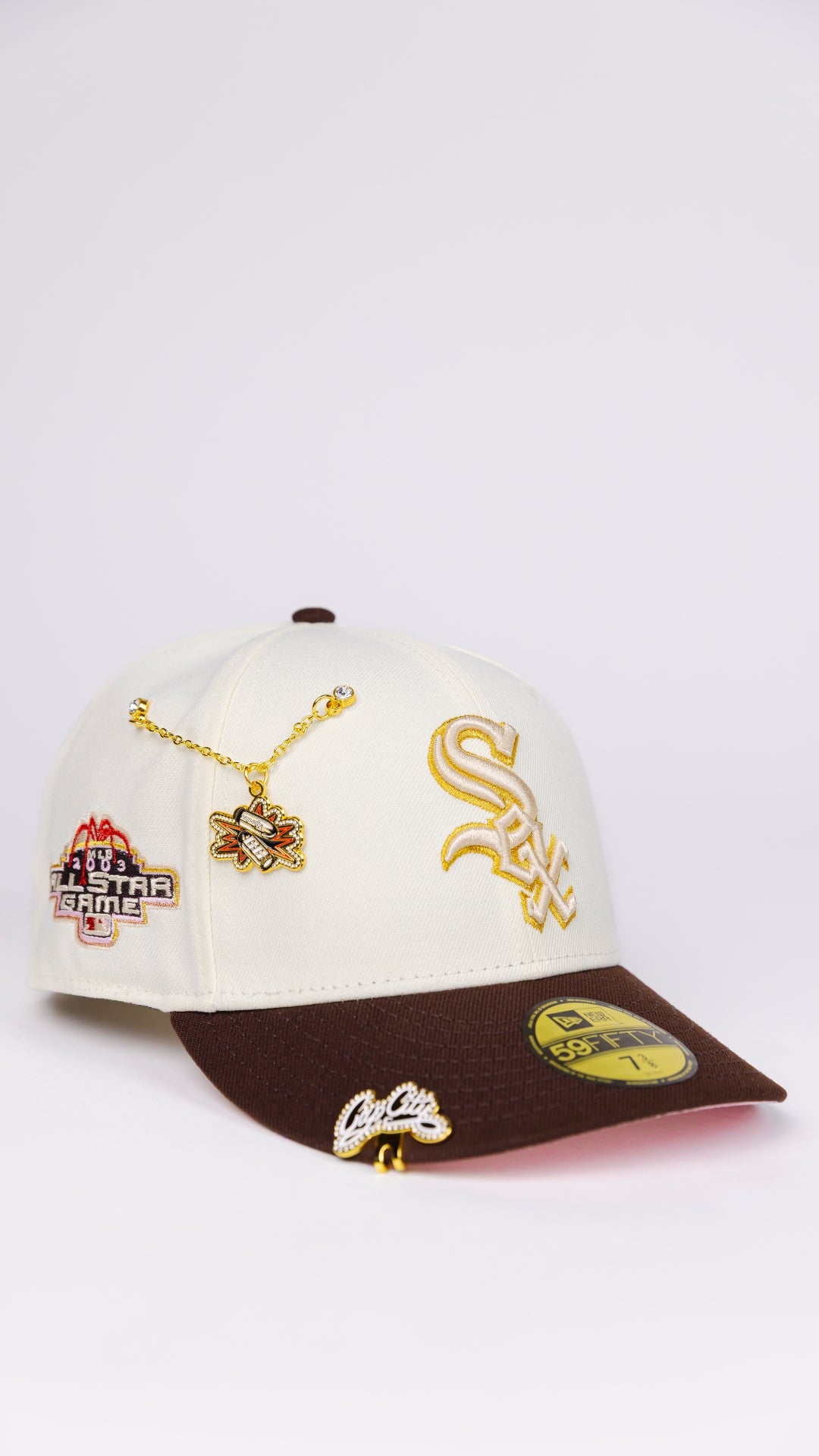 NEW ERA EXCLUSIVE 59FIFTY CHROME/ BROWN CHICAGO WHITE SOX W/ 2003 ALL STAR GAME SIDE PATCH