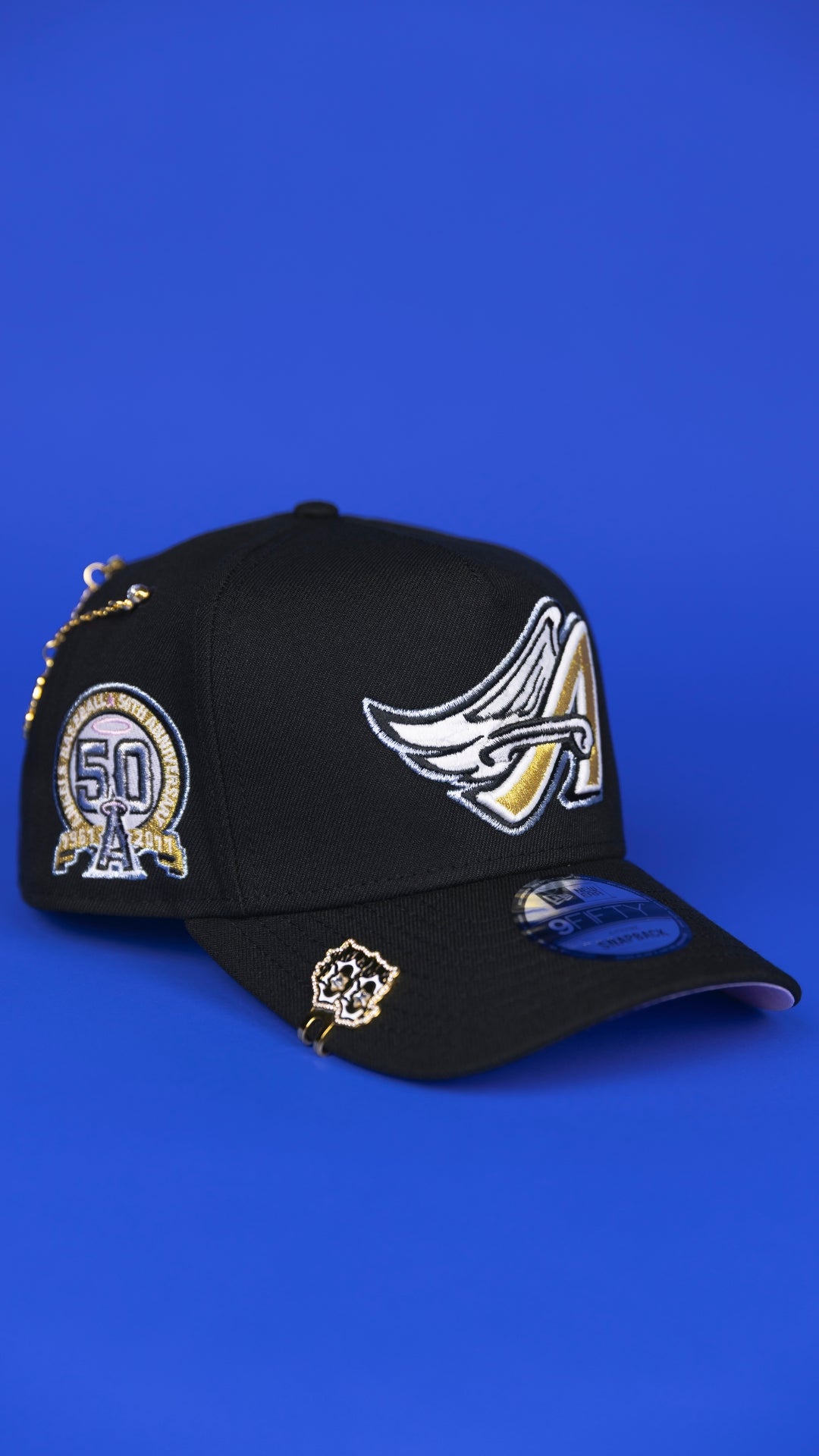 NEW ERA 9FIFTY A-FRAME BLACK ANAHEIM ANGELS SNAPBACK W/ 50TH ANNIVERSARY SIDE PATCH