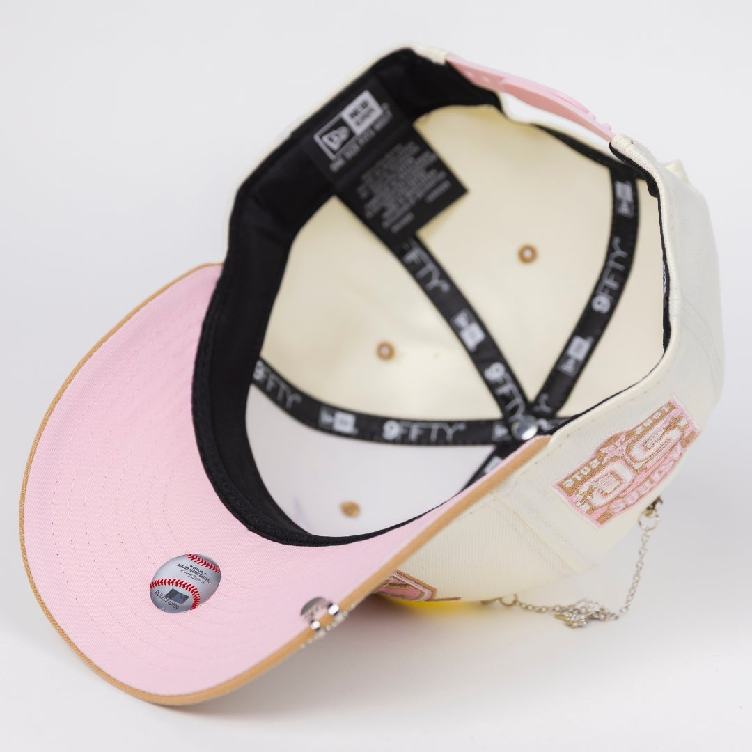 NEW ERA EXCLUSIVE 9FIFTY CHROME/ BEIGE HOUSTON ASTROS SCRIPT SNAPBACK W/ 50TH ANNIVERSARY SIDE PATCH