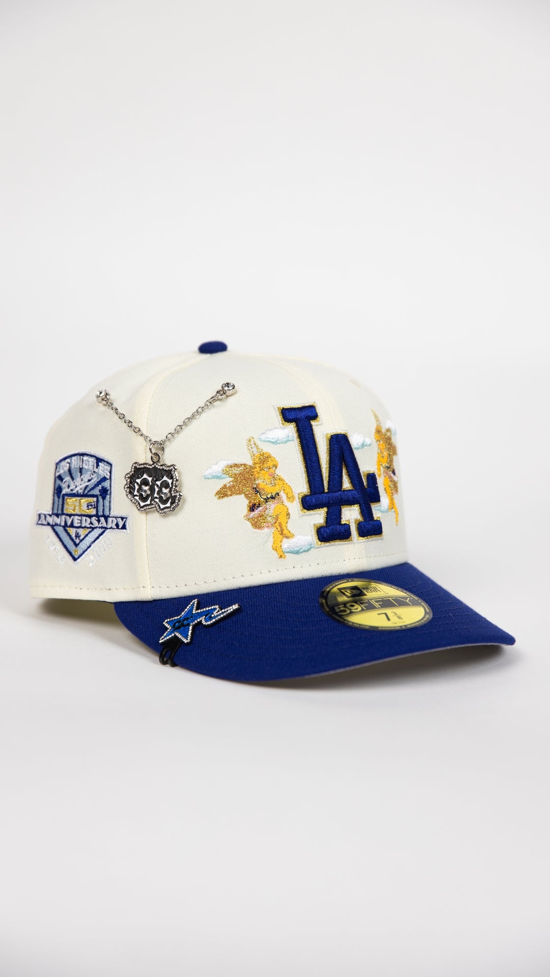 NEW ERA EXCLUSIVE 59FIFTY CHROME/ BLUE LOS ANGELES DODGERS "CITY OF ANGELS" W/ 50TH ANNIVERSARY SIDE PATCH