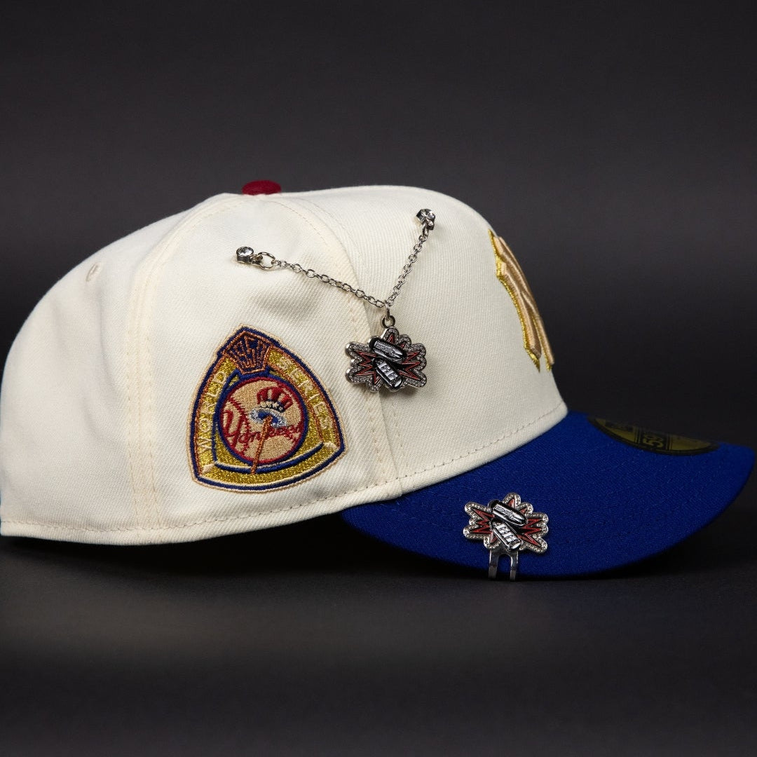 NEW ERA EXCLUSIVE 59FIFTY CHROME/ BLUE NEW YORK YANKEES W/ WORLD SERIES SIDE PATCH