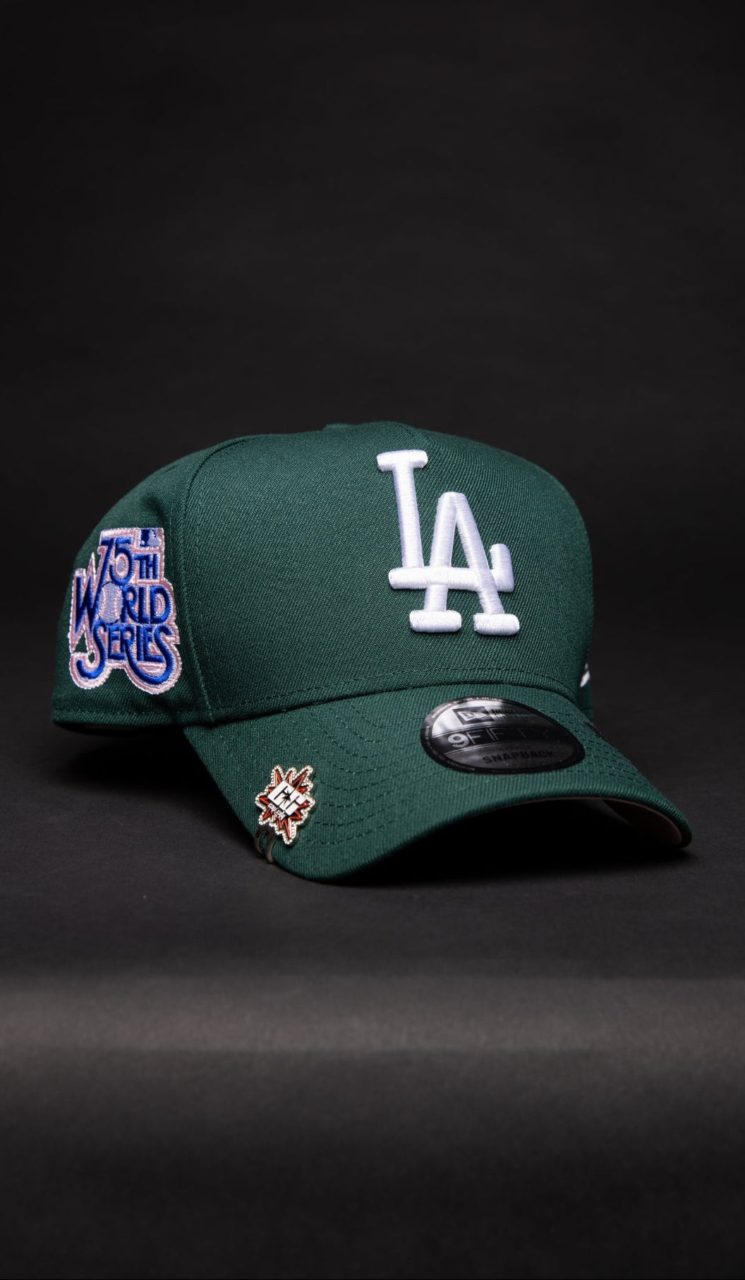 NEW ERA 9FIFTY A-FRAME FOREST GREEN LOS ANGELES DODGERS SNAPBACK W/ 75TH WORLD SERIES SIDE PATCH