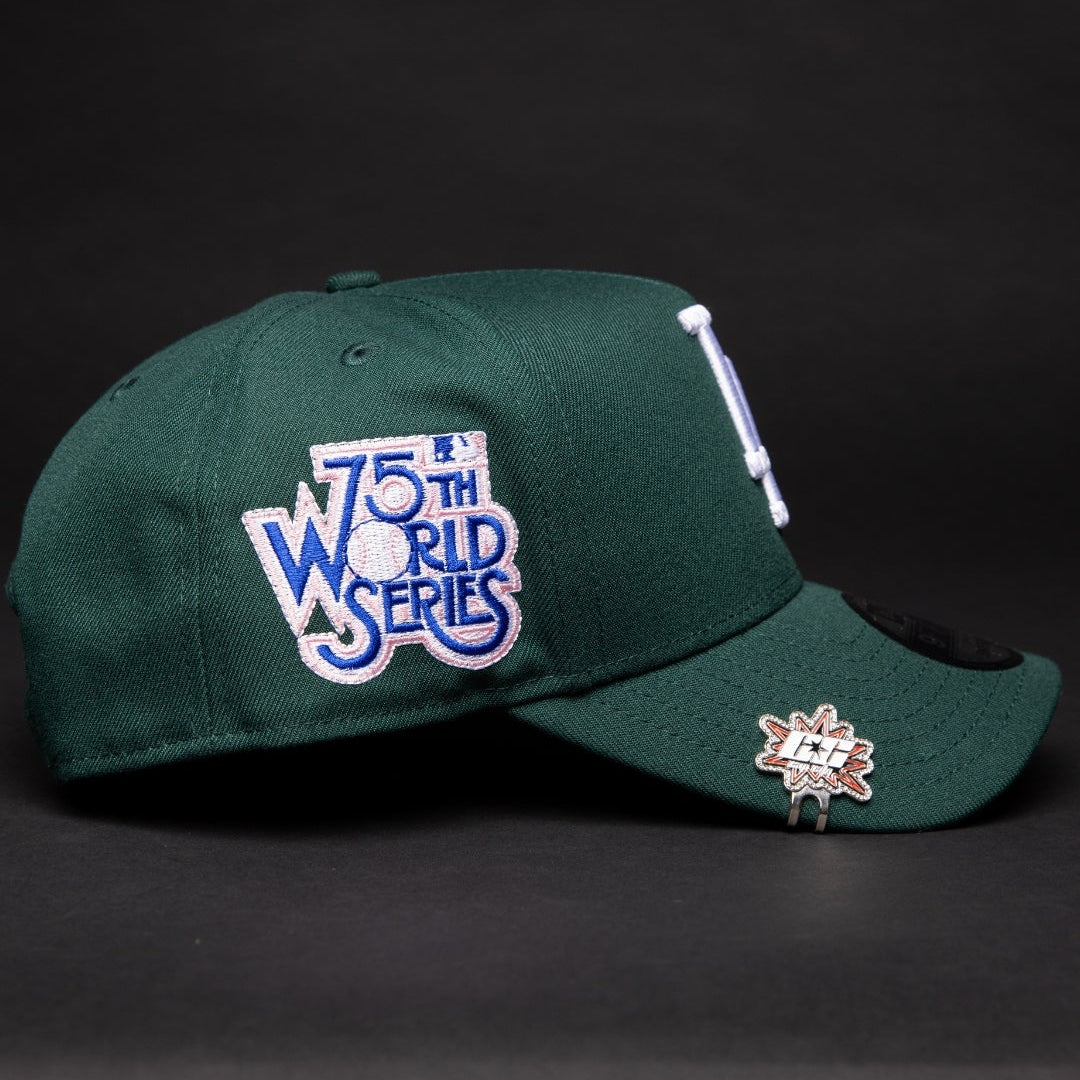 NEW ERA 9FIFTY A-FRAME FOREST GREEN LOS ANGELES DODGERS SNAPBACK W/ 75TH WORLD SERIES SIDE PATCH
