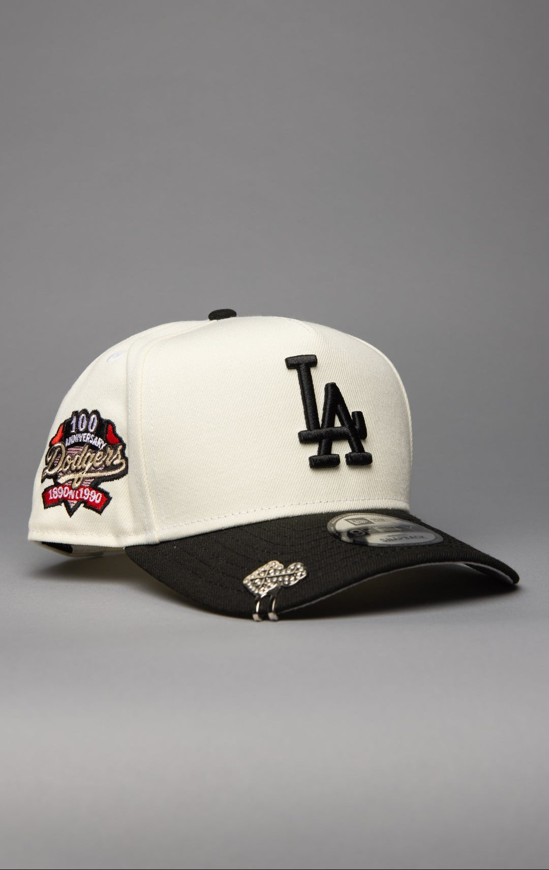 NEW ERA 9FIFTY A-FRAME CHROME/BLACK LOS ANGELES DODGERS SNAPBACK W/ 100TH ANNIVERSARY SIDE PATCH