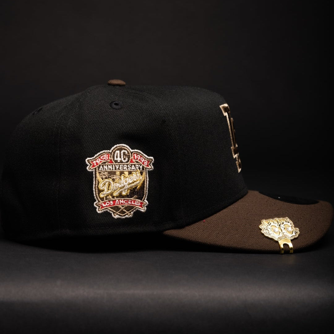 NEW ERA 9FIFTY A-FRAME BLACK/BROWN LOS ANGELES DODGERS W/ 40TH ANNIVERSARY SIDE PATCH