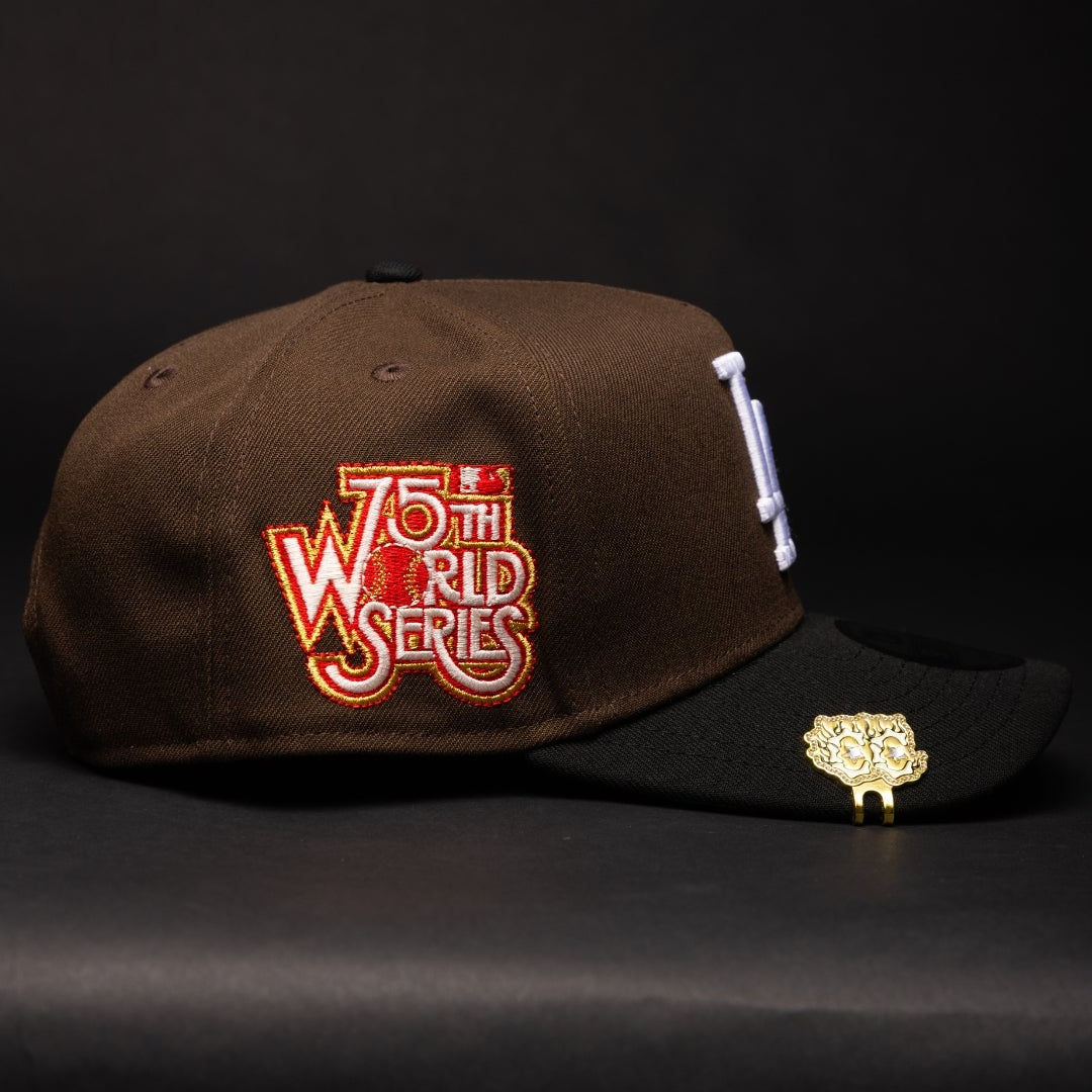 NEW ERA 9FIFTY A-FRAME BROWN/BLACK LOS ANGELES DODGERS SNAPBACK W/ 75TH ANNIVERSARY SIDE PATCH