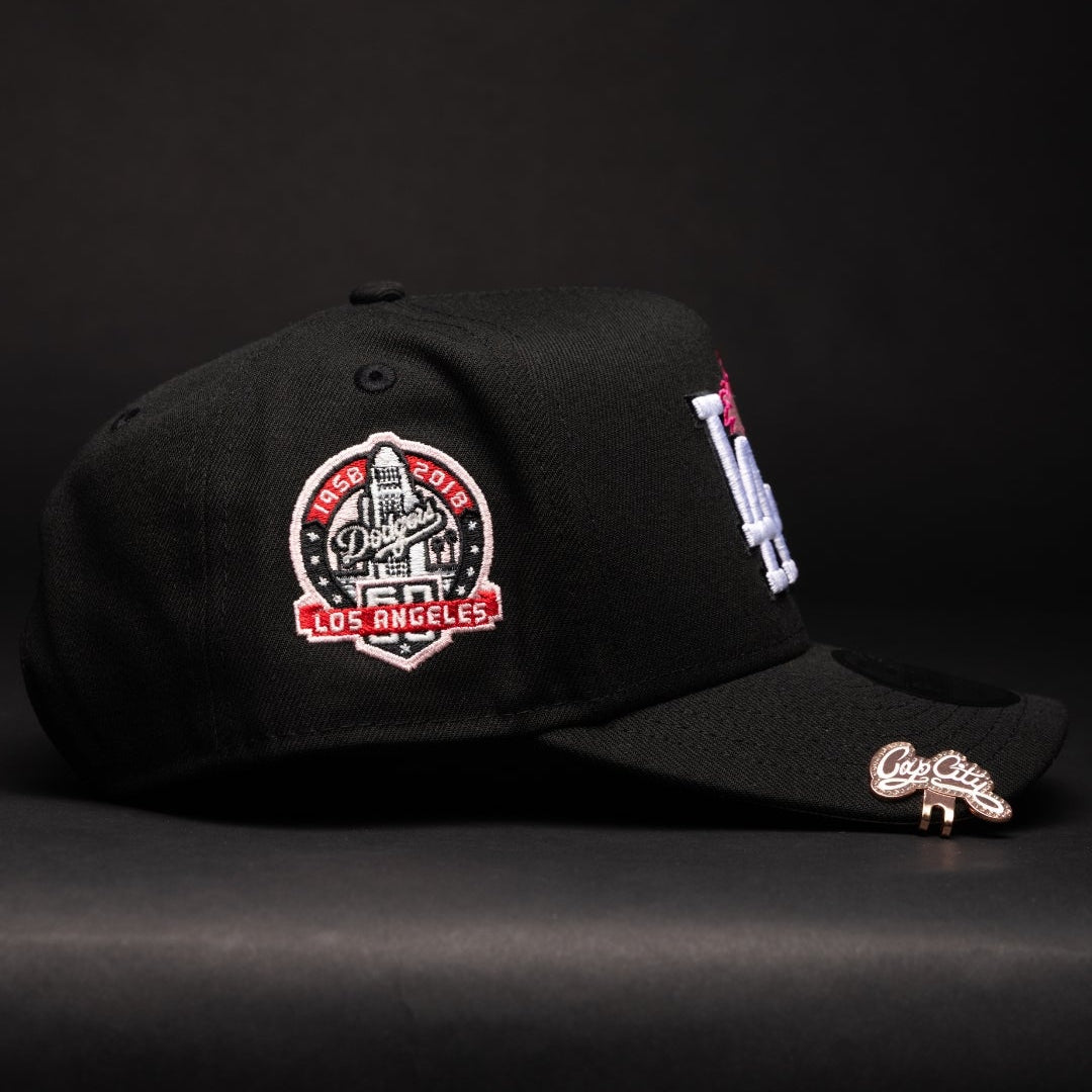 NEW ERA 9FIFTY A-FRAME BLACK LOS ANGELES DODGERS SNAPBACK W/ PLAM TREES + 60TH ANNIVERSARY SIDE PATCH
