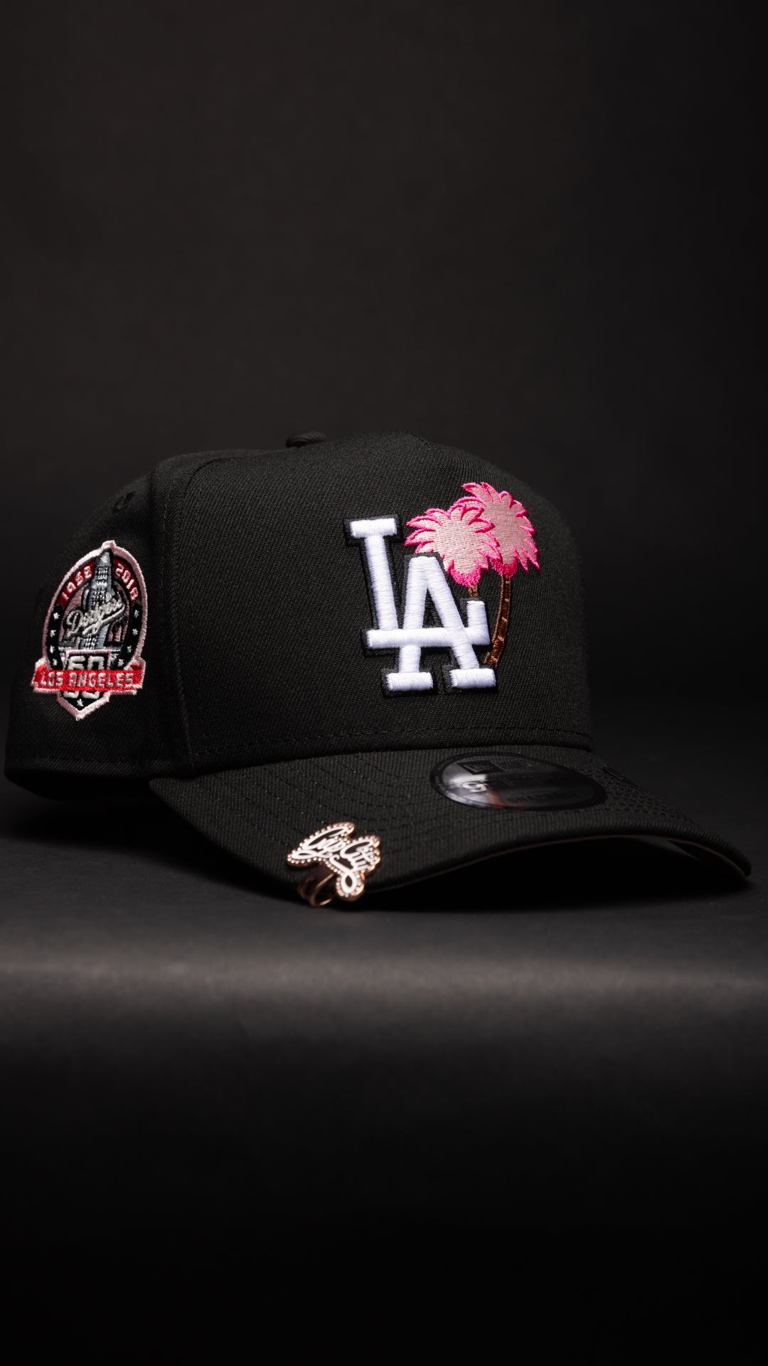 NEW ERA 9FIFTY A-FRAME BLACK LOS ANGELES DODGERS SNAPBACK W/ PLAM TREES + 60TH ANNIVERSARY SIDE PATCH