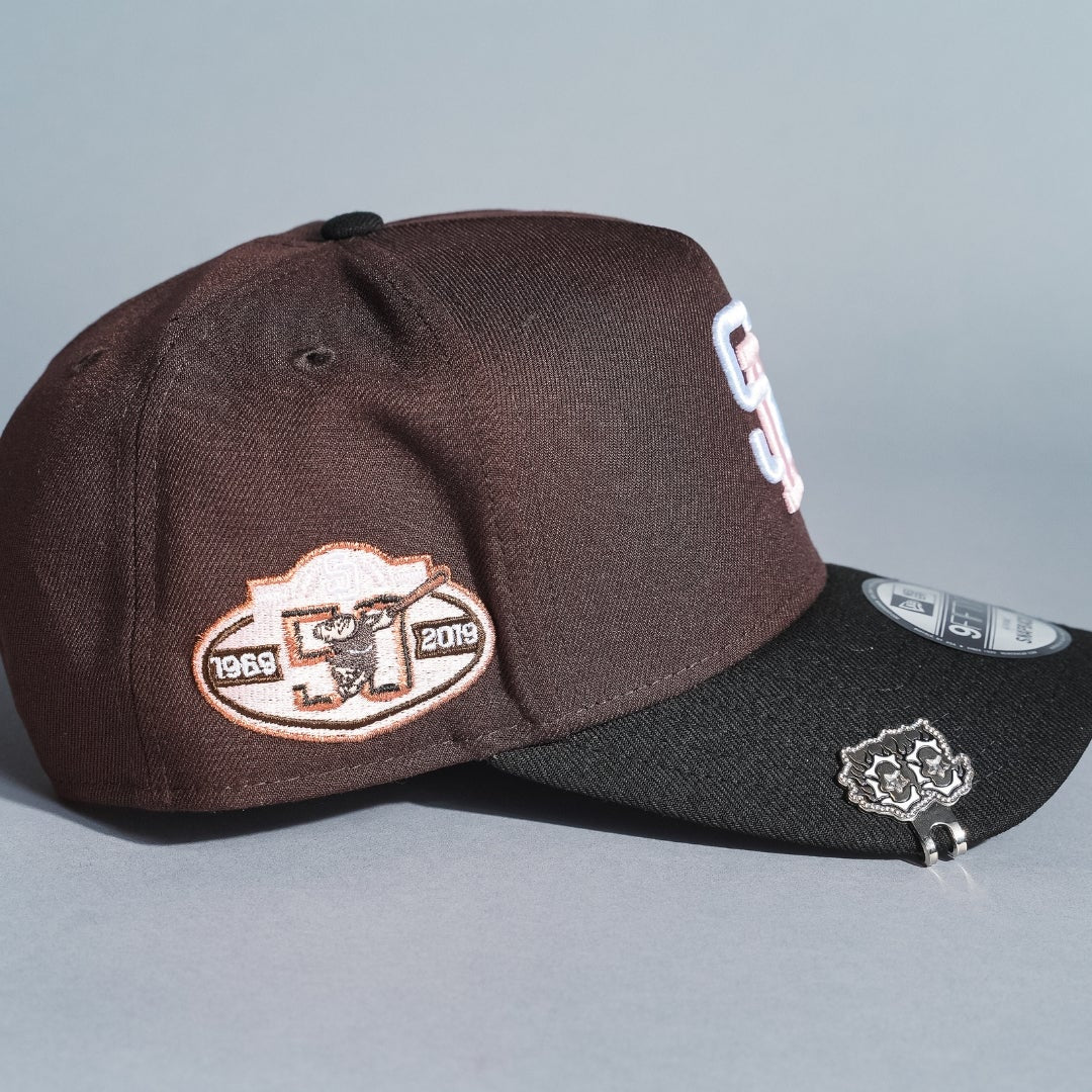 NEW ERA 9FIFTY A-FRAME DARK BROWN/BLACK SAN DIEGO PADRES SNAPBACK W/ 50TH ANNIVERSARY SIDE PATCH