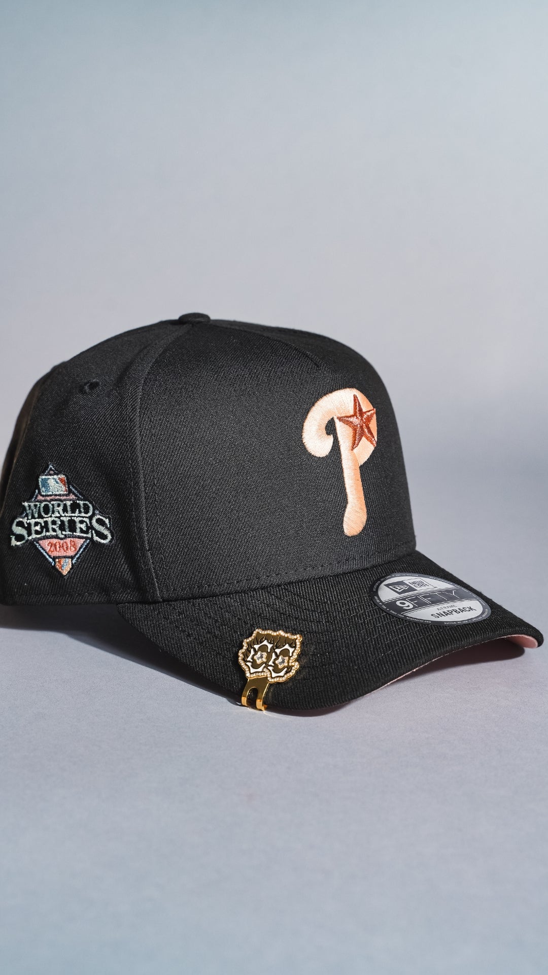 NEW ERA 9FIFTY A-FRAME BLACK PHILADELPHIA PHILLIES SNAPBACK W/ WORLD SERIES SIDE PATCH