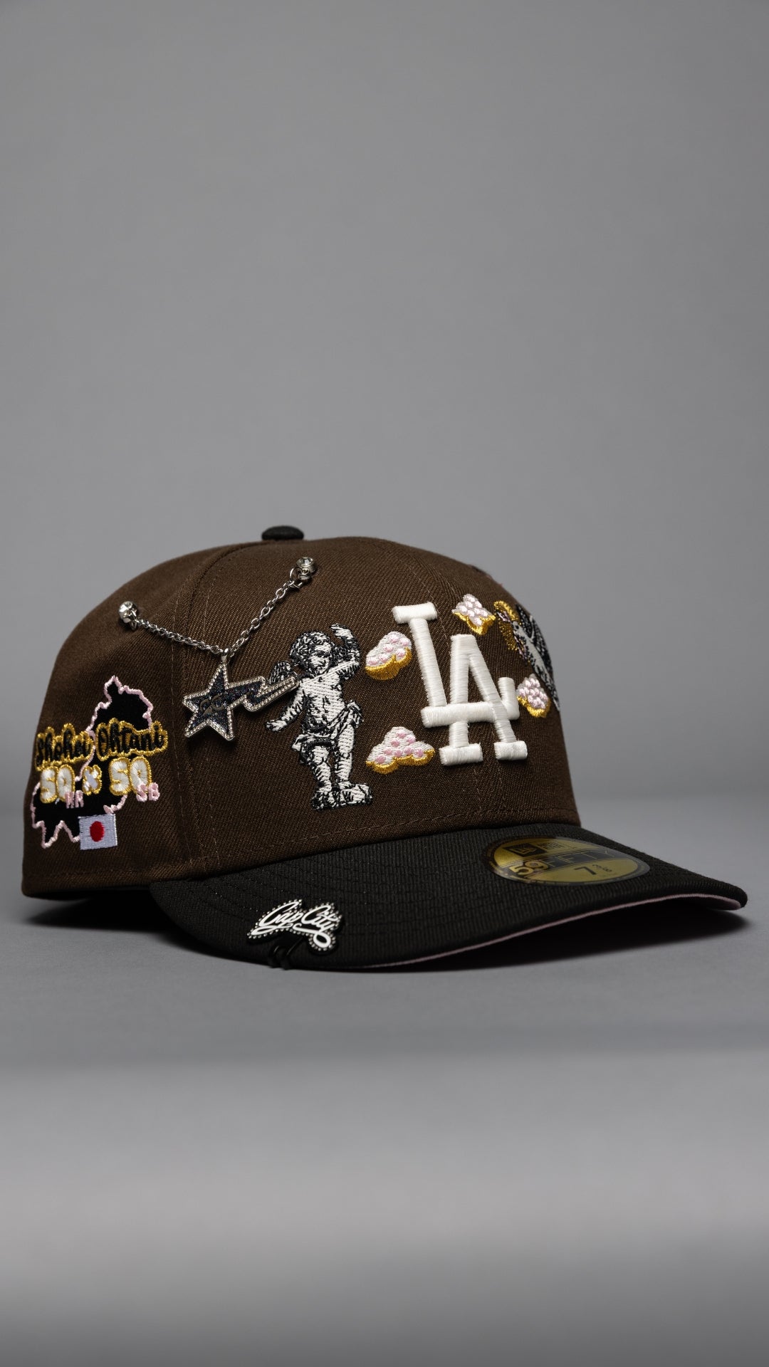 NEW ERA EXCLUSIVE 59FIFTY BROWN/BLACK LOS ANGELES DODGERS 'HEAVENLY CITY" W/ SHOHEI OHTANI 50-50 CLUB SIDE PATCH