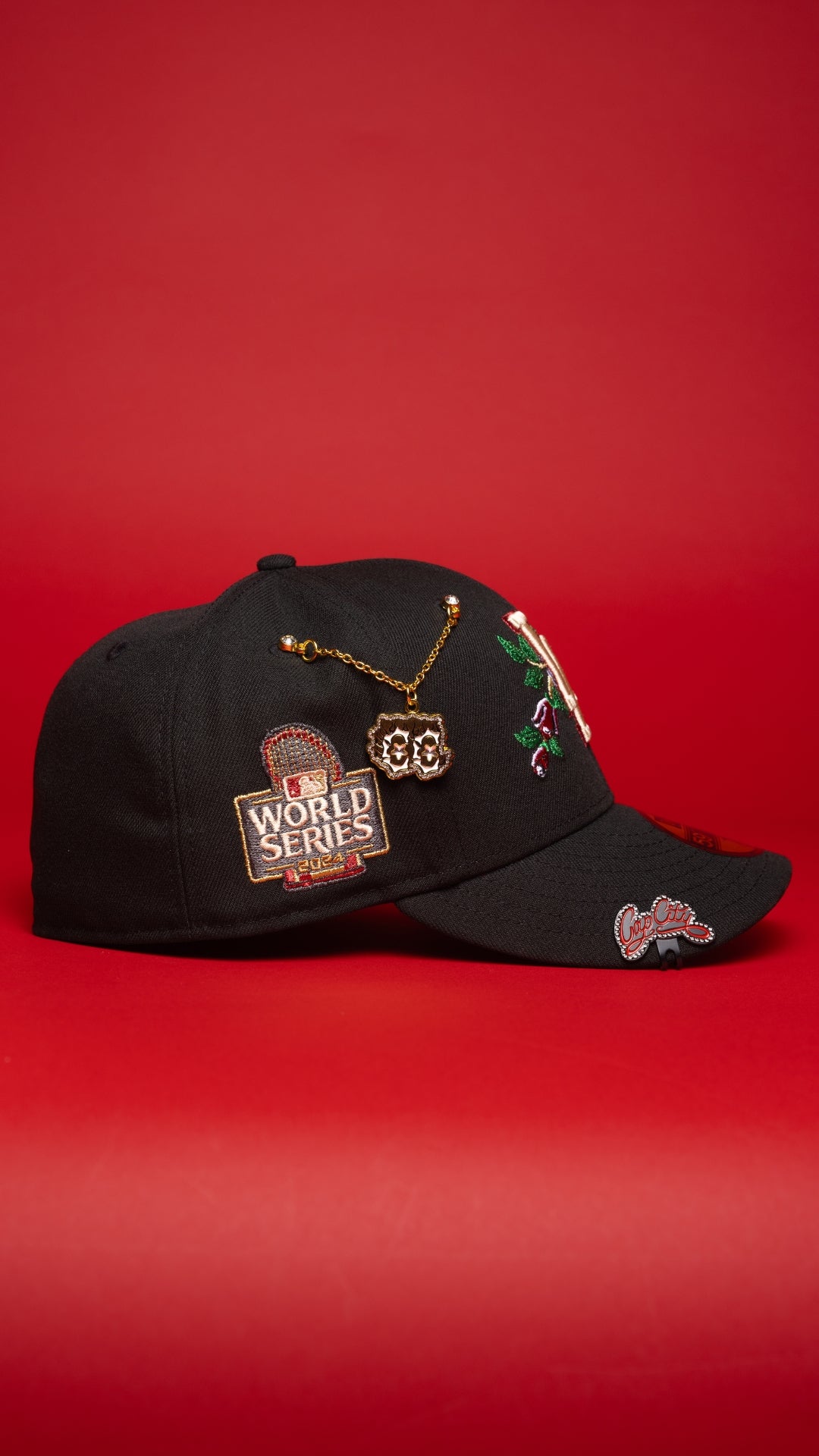NEW ERA EXCLUSIVE 59FIFTY BLACK LOS ANGELES DODGERS W/ RED ROSE + 2024 WORLD SERIES SIDE PATCH