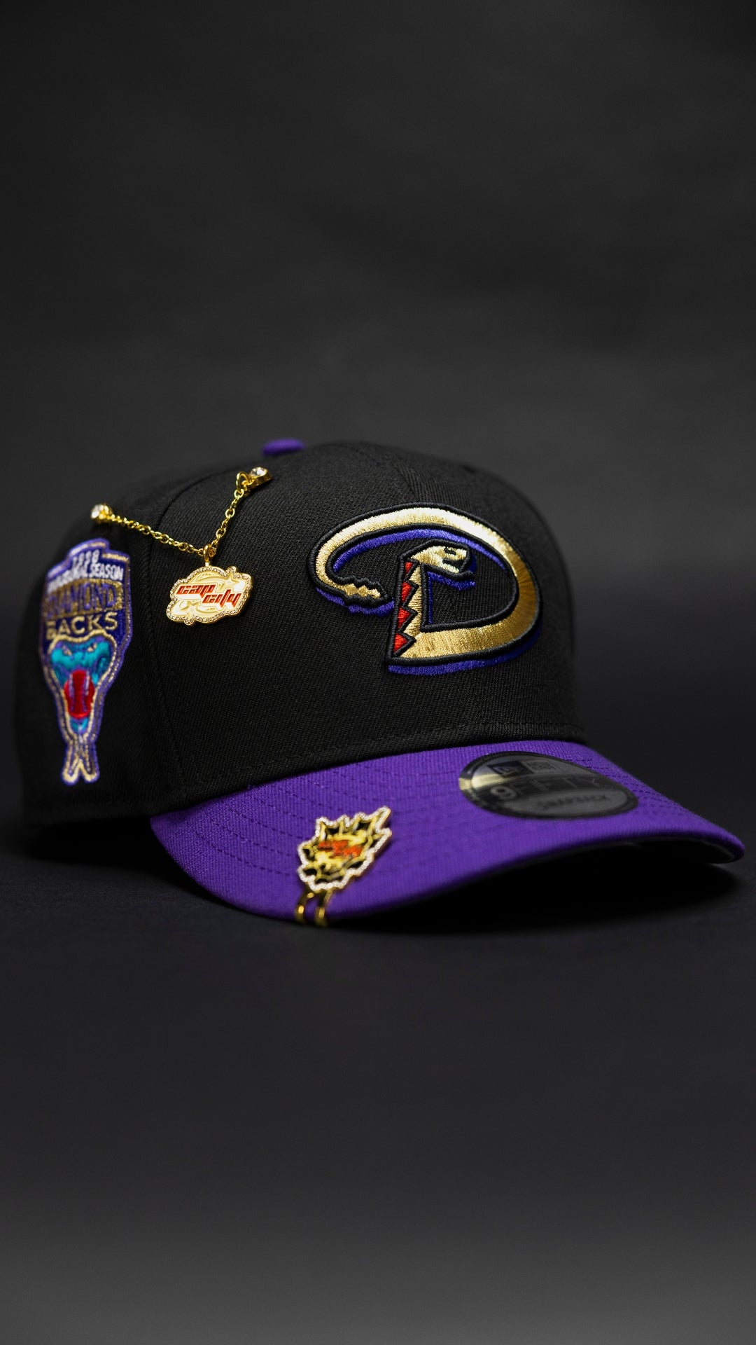 NEW ERA EXCLUSIVE 9FIFTY BLACK/PURPLE ARIZONA DIAMONDBACKS SNAPBACK W/ 1998 INAUGURAL SEASON SIDE PATCH