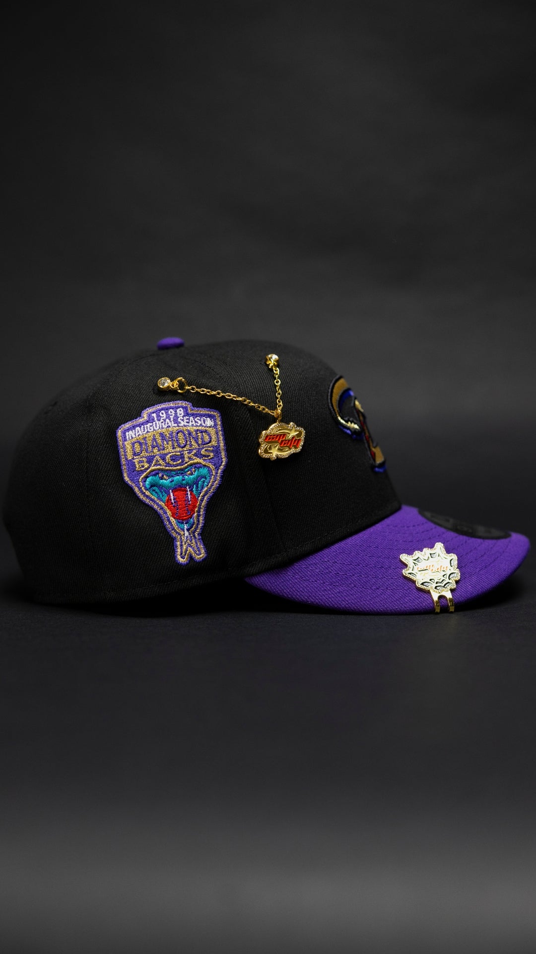 NEW ERA EXCLUSIVE 9FIFTY BLACK/PURPLE ARIZONA DIAMONDBACKS SNAPBACK W/ 1998 INAUGURAL SEASON SIDE PATCH