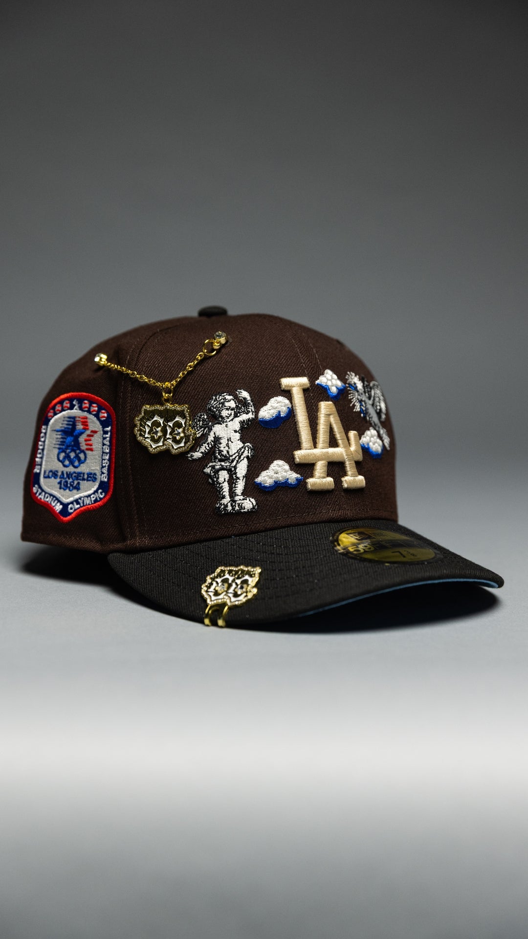 NEW ERA EXCLUSIVE 59FIFTY DARK BROWN/BLACK LOS ANGELES DODGERS 'HEAVENLY CITY" W/ 1984 OLYMPIC SIDE PATCH