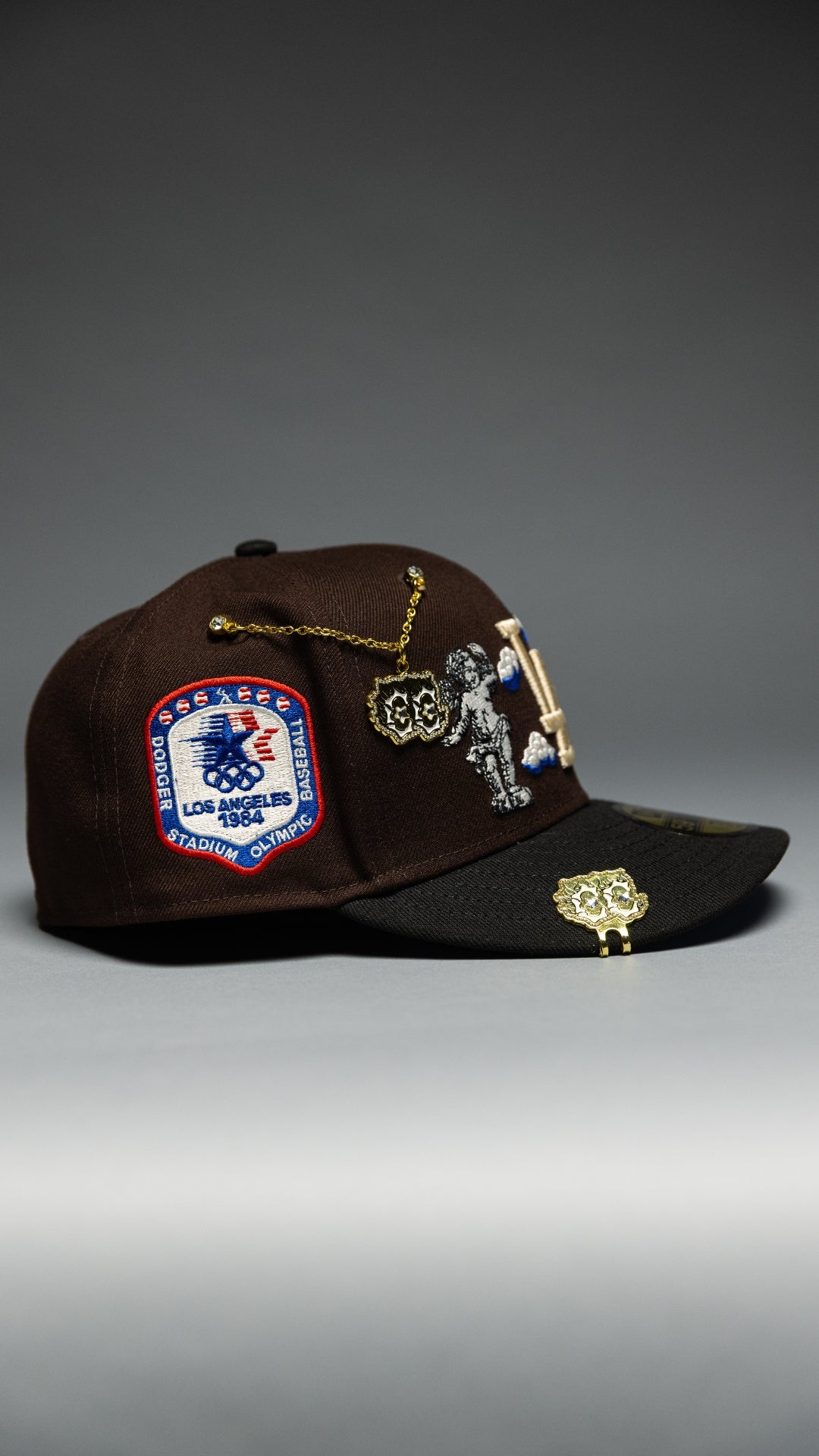 NEW ERA EXCLUSIVE 59FIFTY DARK BROWN/BLACK LOS ANGELES DODGERS 'HEAVENLY CITY" W/ 1984 OLYMPIC SIDE PATCH