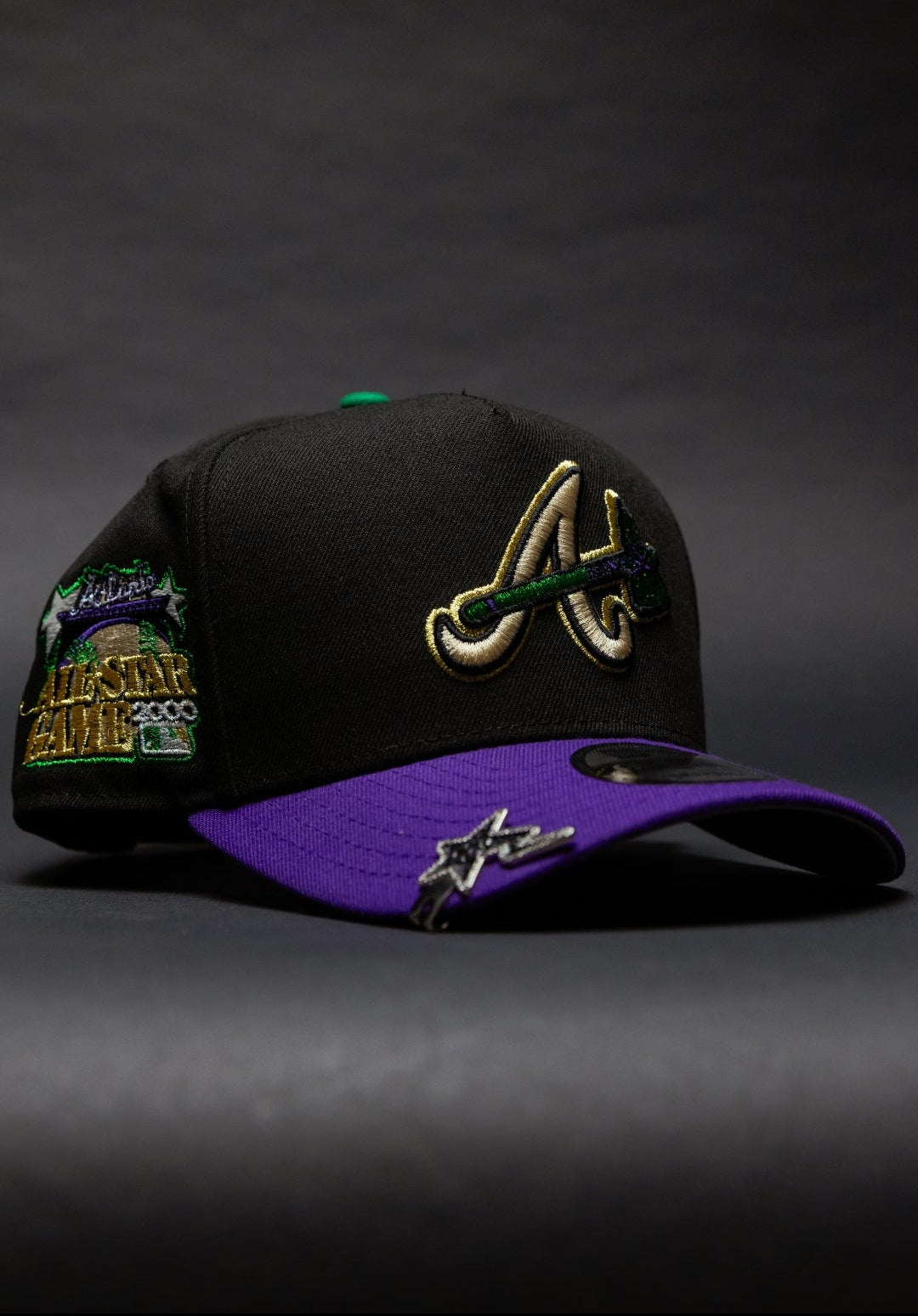 NEW ERA 9FIFTY A-FRAME BLACK/PURPLE ATLANTA BRAVES SNAPBACK W/ 2000 ALL STAR GAME SIDE PATCH