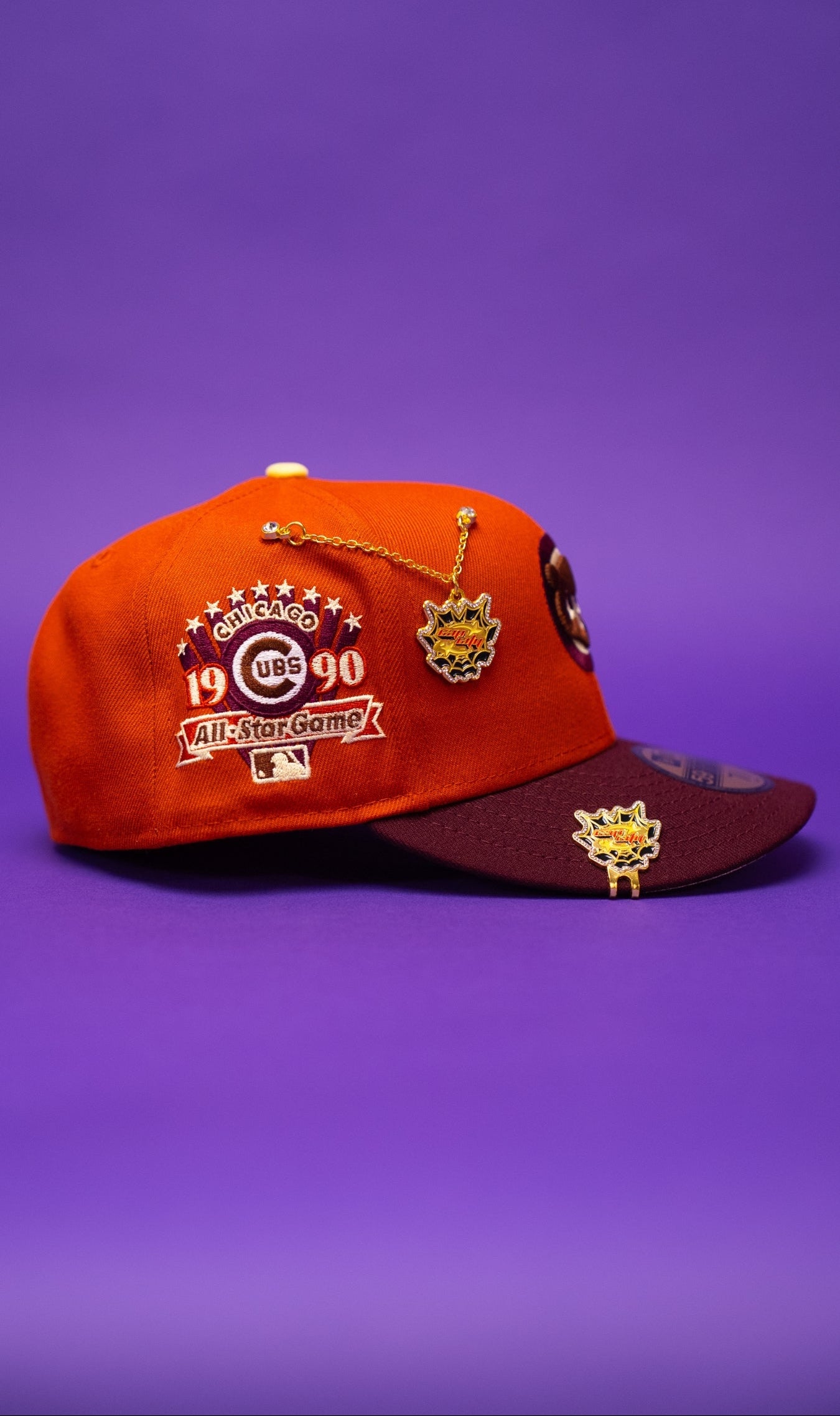 NEW ERA EXCLUSIVE 59FIFTY ORANGE/MAROON CHICAGO CUBS W/ 1990 ALL STAR GAME PATCH