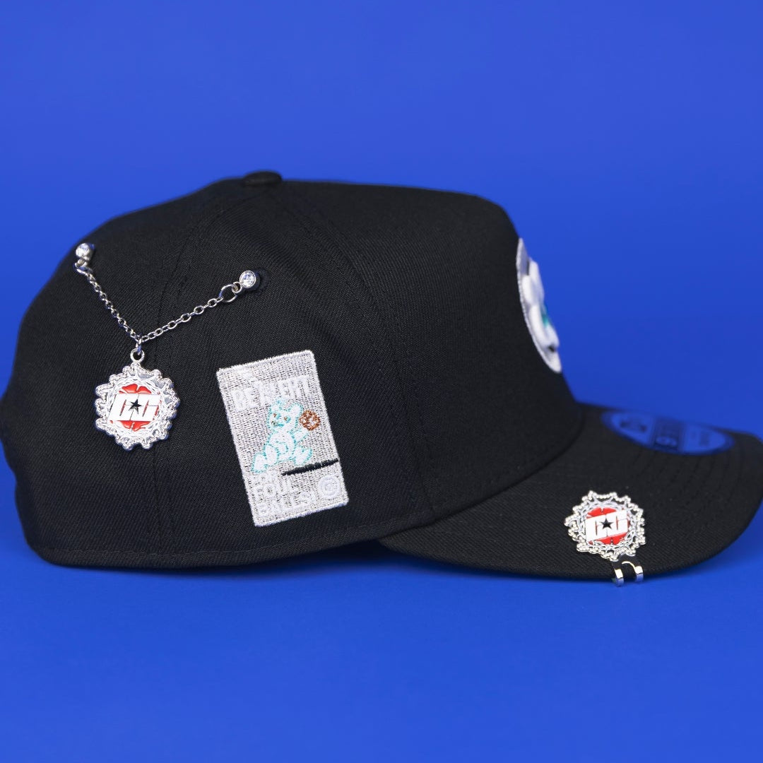 NEW ERA 9FIFTY A-FRAME BLACK CHICAGO CUBS SNAPBACK W/ "BE ALERT FOR FOUL BALLS" SIDE PATCH