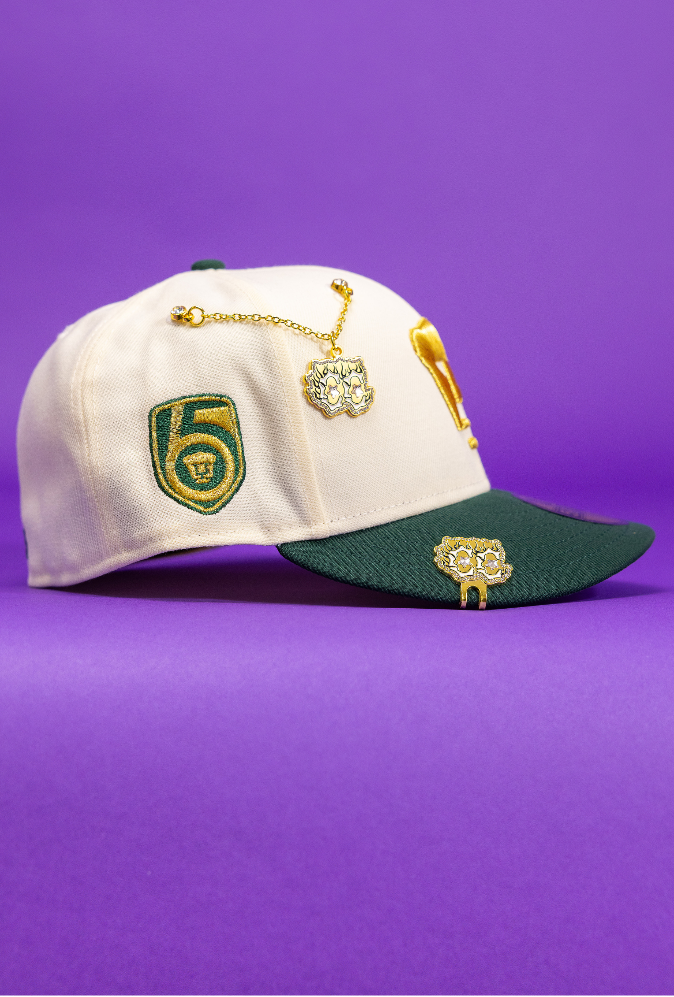 New Era Exclusive 59Fifty Chrome/Forest Green Pumas Unam W/ 65th Anniversary Side Patch