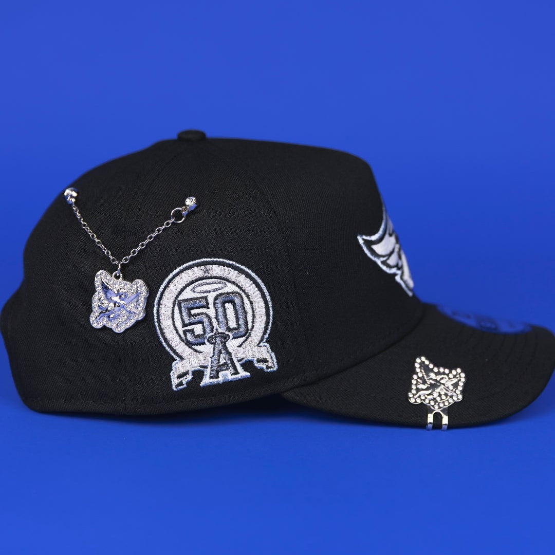 NEW ERA 9FIFTY A-FRAME BLACK ANAHEIM ANGELS SNAPBACK W/ 50TH ANNIVERSARY SIDE PATCH