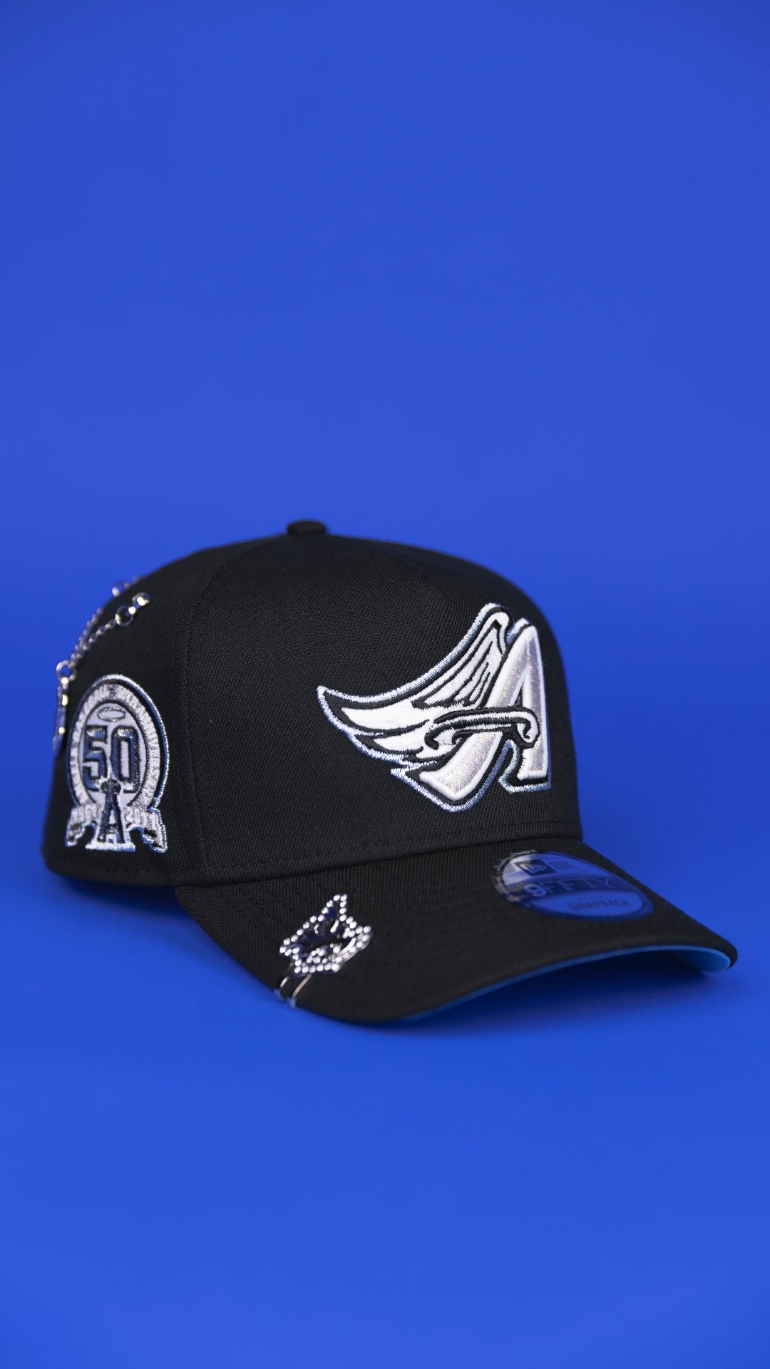 NEW ERA 9FIFTY A-FRAME BLACK ANAHEIM ANGELS SNAPBACK W/ 50TH ANNIVERSARY SIDE PATCH