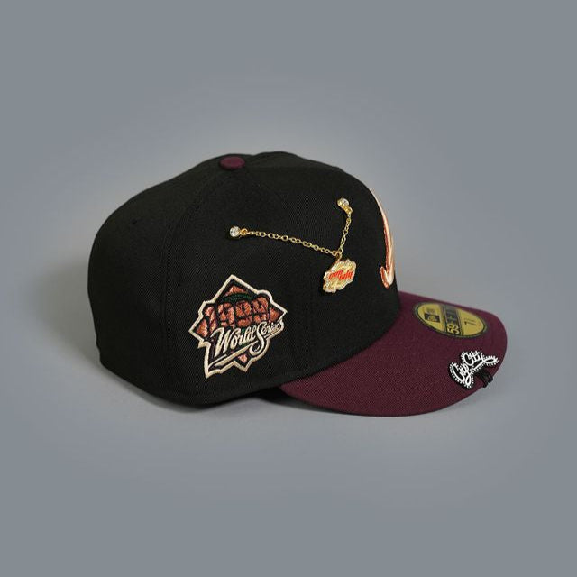 NEW ERA 59FIFTY BLACK/ BURGUNDY ATLANTA BRAVES W/ 1999 WORLD SERIES SIDE PATCH