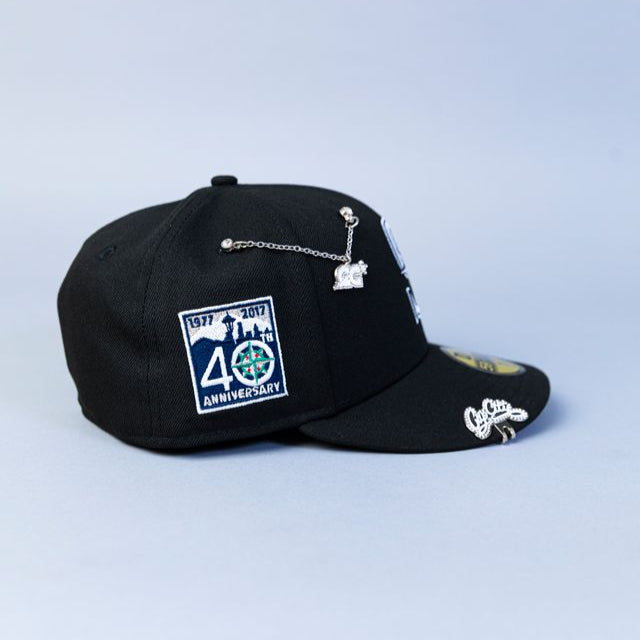 NEW ERA EXCLUSIVE 59FIFTY BLACK SEATTLE MARINERS W/ 40TH ANNIVERSARY SIDE PATCH