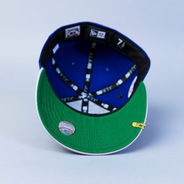 NEW ERA 59FIFTY BLUE/ GREY ATLANTA BRAVES SCRIPT W/ 40TH ANNIVERSARY SIDE PATCH