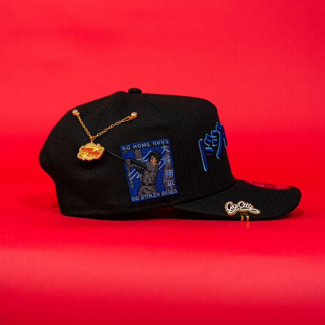 NEW ERA EXCLUSIVE 9FIFTY A-FRAME BLACK LOS ANGELES DODGERS JAPANESE SCRIPT W/ SHOHEI OHTANI 50-50 CLUB SIDE PATCH
