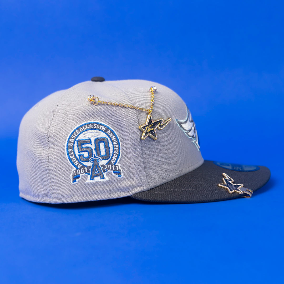 NEW ERA EXCLUSIVE 59FIFTY STONE/DARK GREY ANAHEIM ANGELS W/ 50TH ANNIVERSARY SIDEPATCH