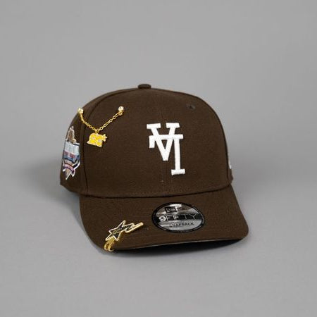 NEW ERA EXCLUSIVE 9FIFTY WALNUT UPSIDE DOWN LOS ANGELES DODGERS SNAPBACK W/ 40TH ANNIVERSARY SIDE PATCH
