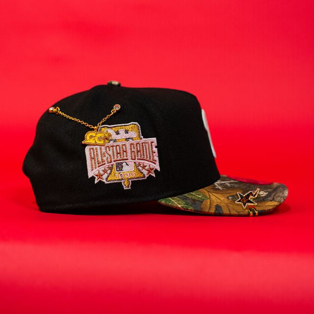 NEW ERA EXCLUSIVE 9FIFTY A-FRAME BLACK/ REALTREE PHILADELPHIA PHILLIES SNAPBACK W/ 1996 ALL STAR GANE SIDE PATCH