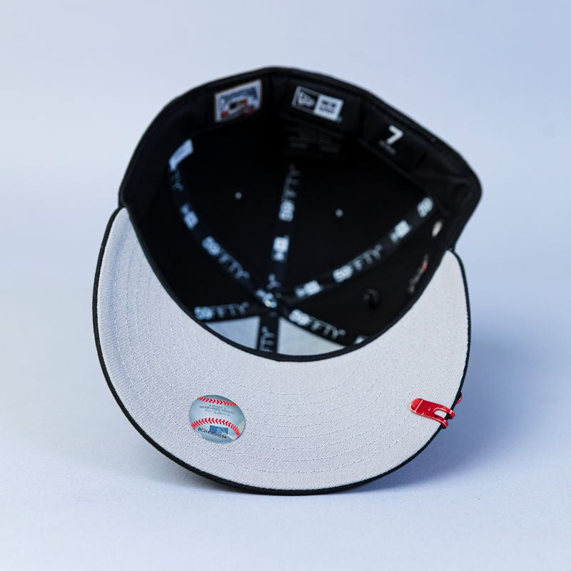 NEW ERA EXCLUSIVE 59FIFTY BLACK BALTIMORE ORIOLES W/ 25TH ANNIVERSARY SIDE PATCH