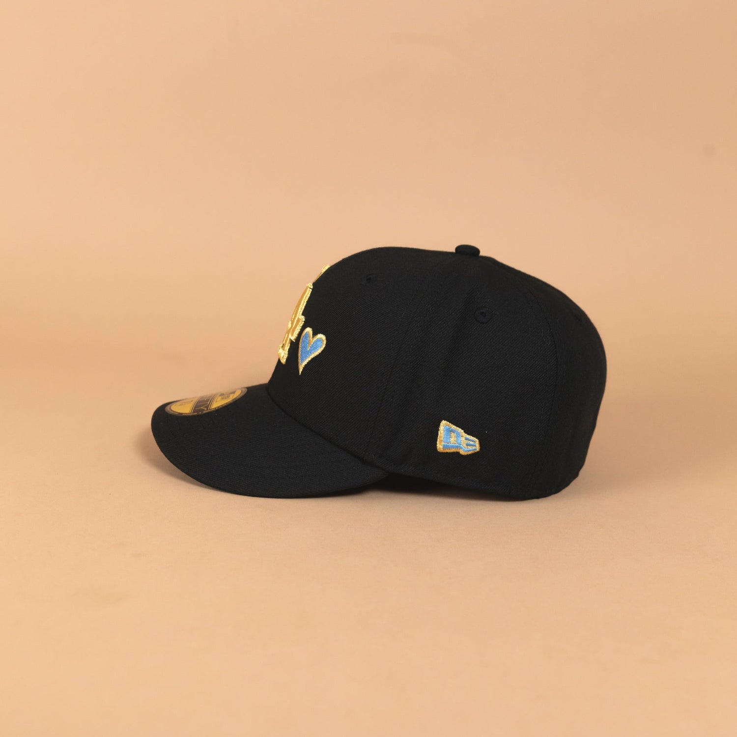 NEW ERA EXCLUSIVE 59FIFTY BLACK LOS ANGELES DODGERS W/ ICY HEART + 50TH ANNIVERSARY SIDE PATCH