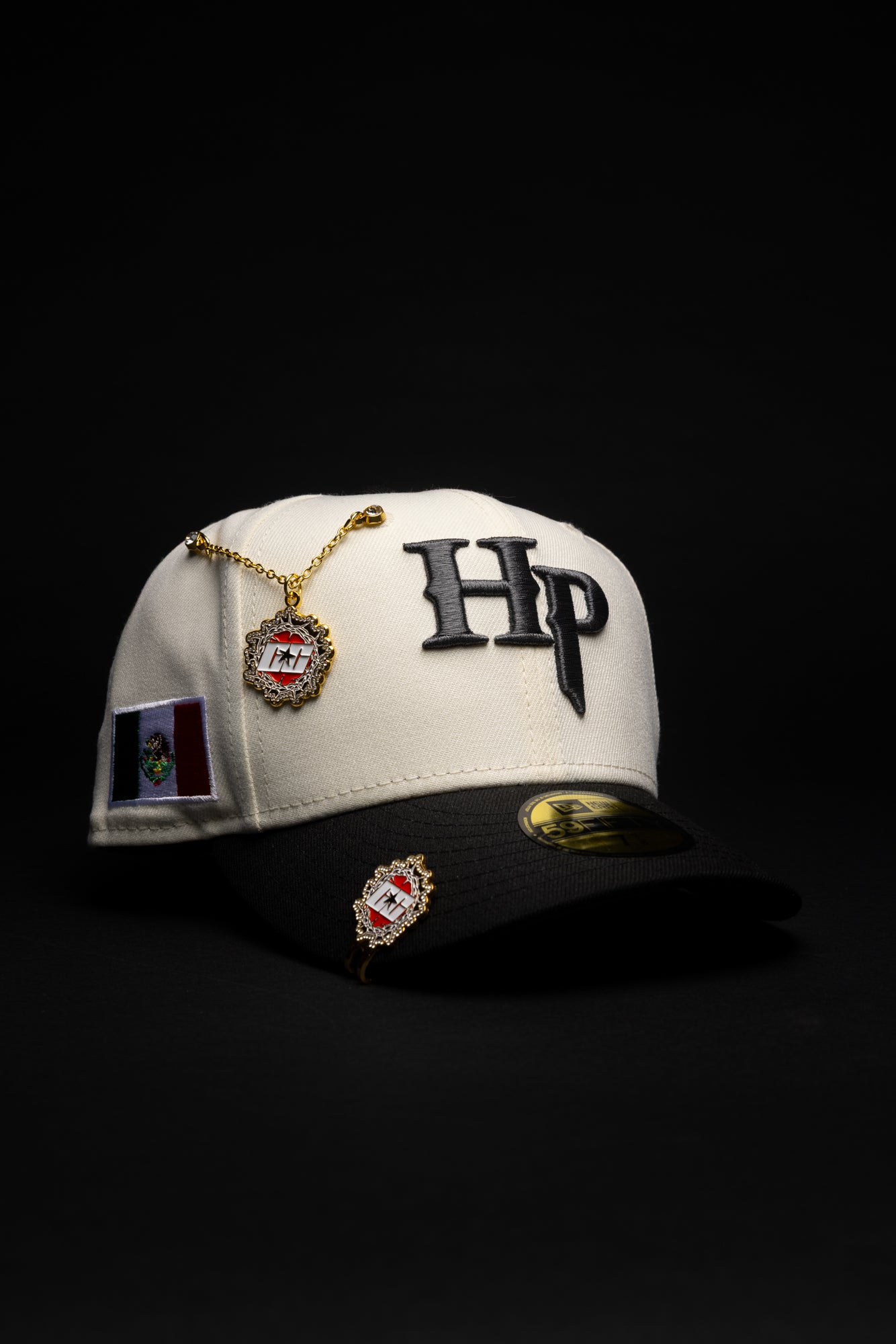 NEW* HERENCIA DE PATRONES x NEW ERA x CAP CITY WHITE/BLACK "HERENCIA LOGO" 59FIFTY FITTED W/ MEXICAN FLAG SIDE PATCH -FREE BLIP INCLUDED
