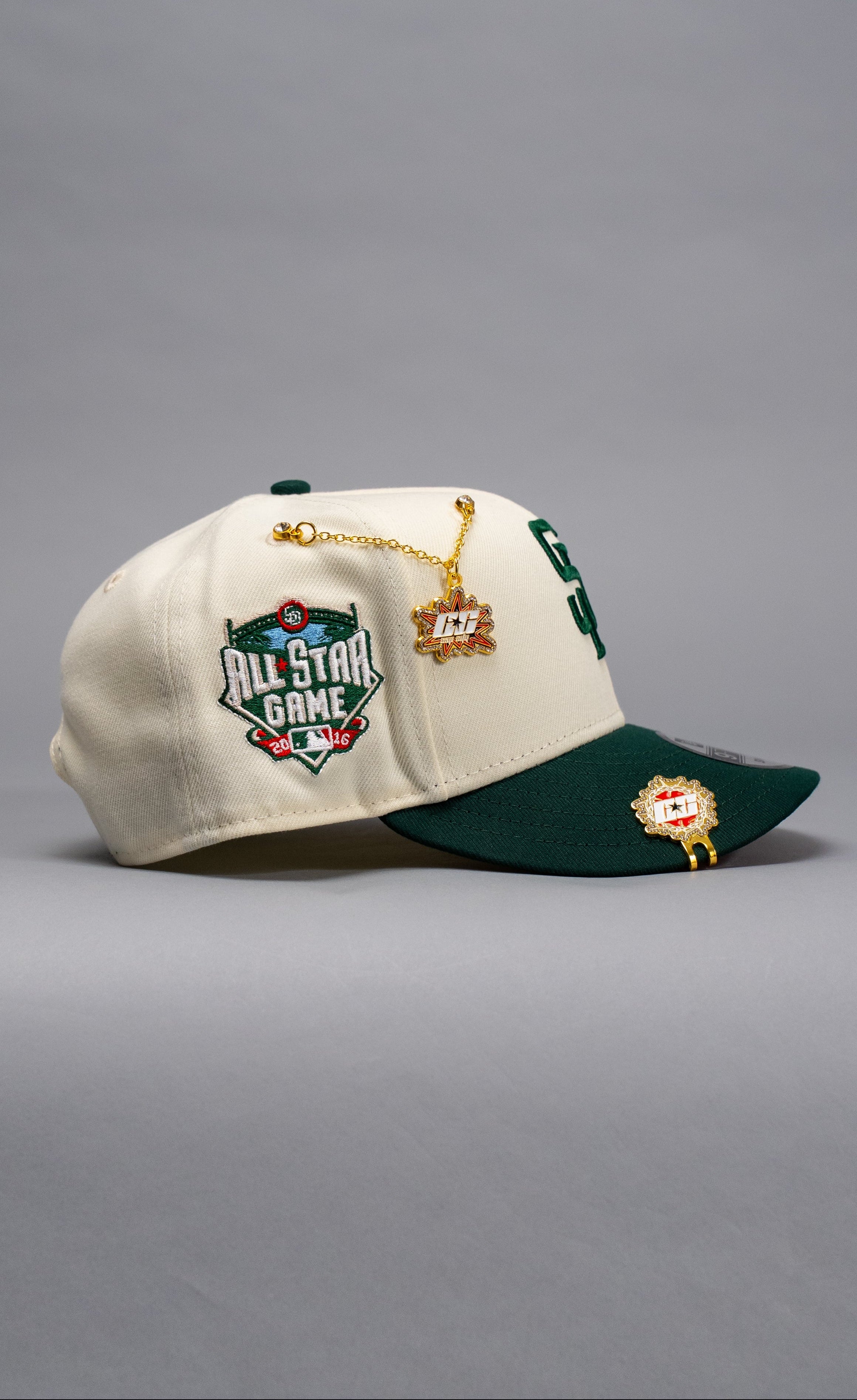 NEW ERA EXCLUSIVE 9FIFTY CHROME/FOREST GREEN SAN DIEGO PADRES SNAPBACK W/ ALL STAR GAME SIDE PATCH