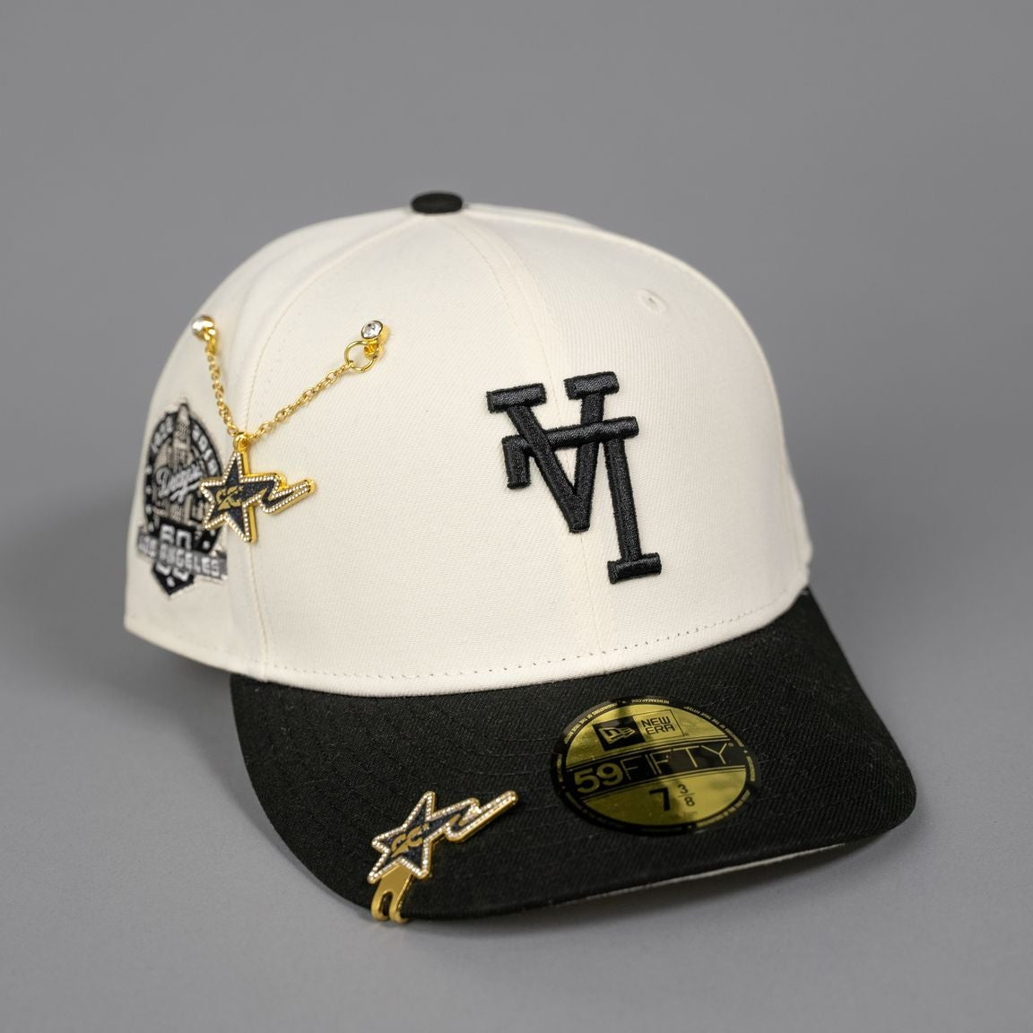 NEW ERA EXCLUSIVE 59FIFTY CHROME/ BLACK UPSIDE DOWN LOS ANGELES DODGERS W/ 60TH ANNIVERSARY SIDE PATCH
