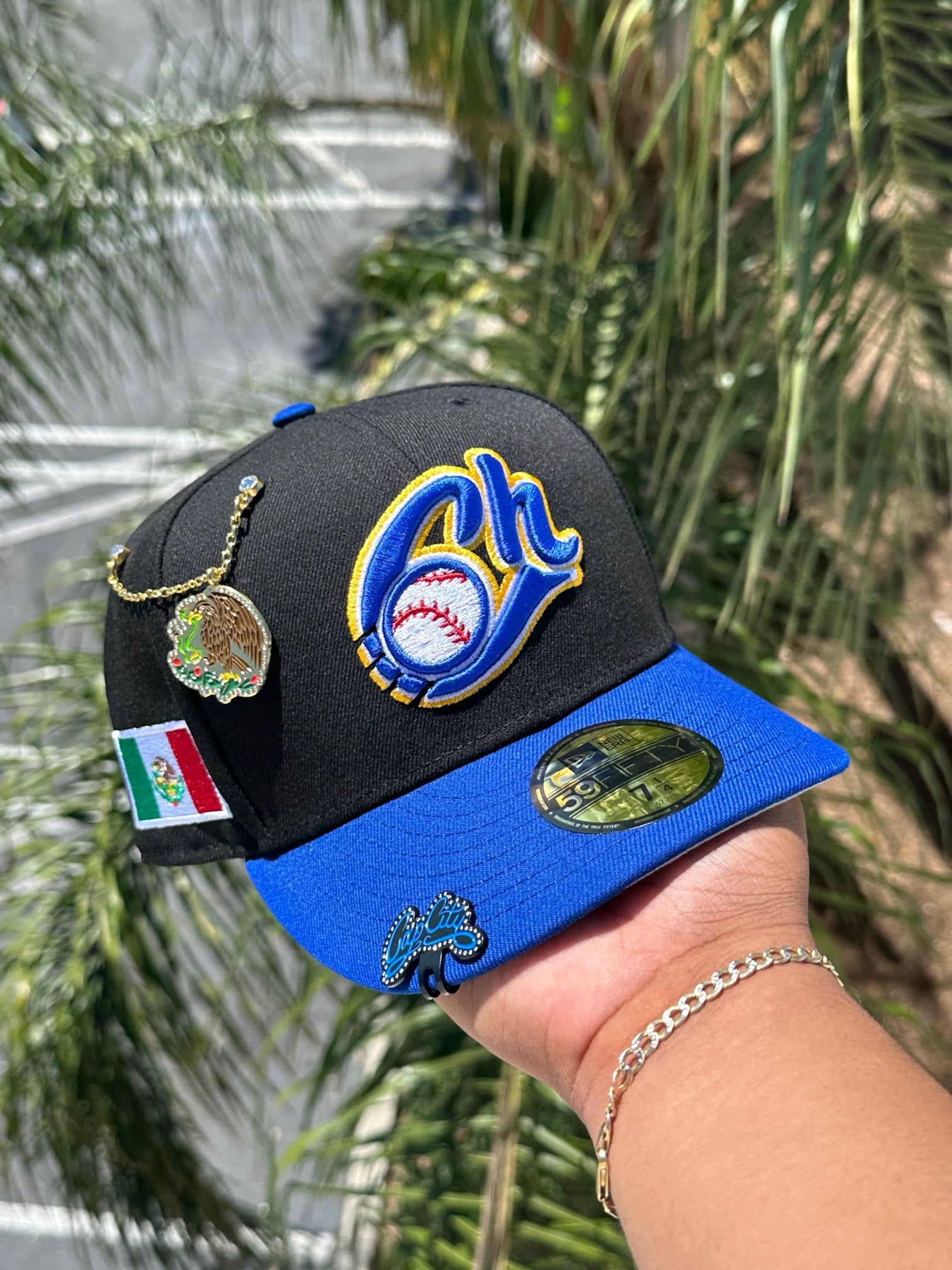 NEW ERA EXCLUSIVE 59FIFTY BLACK/BLUE CHARROS DE JALISCO W/ MEXICO FLAG SIDE PATCH