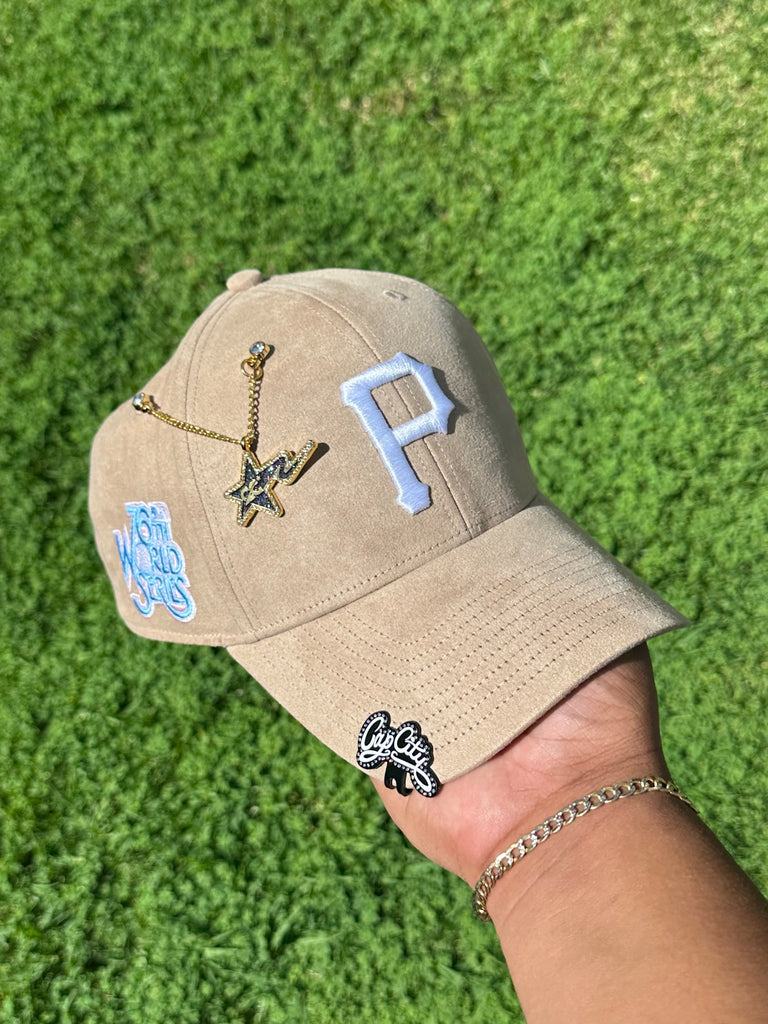 NEW* SUEDE KHAKI PITTSBURGH PIRATES '47 MVP SNAPBACK W/ 76TH WORLD SERIES PATCH (ICY UV)