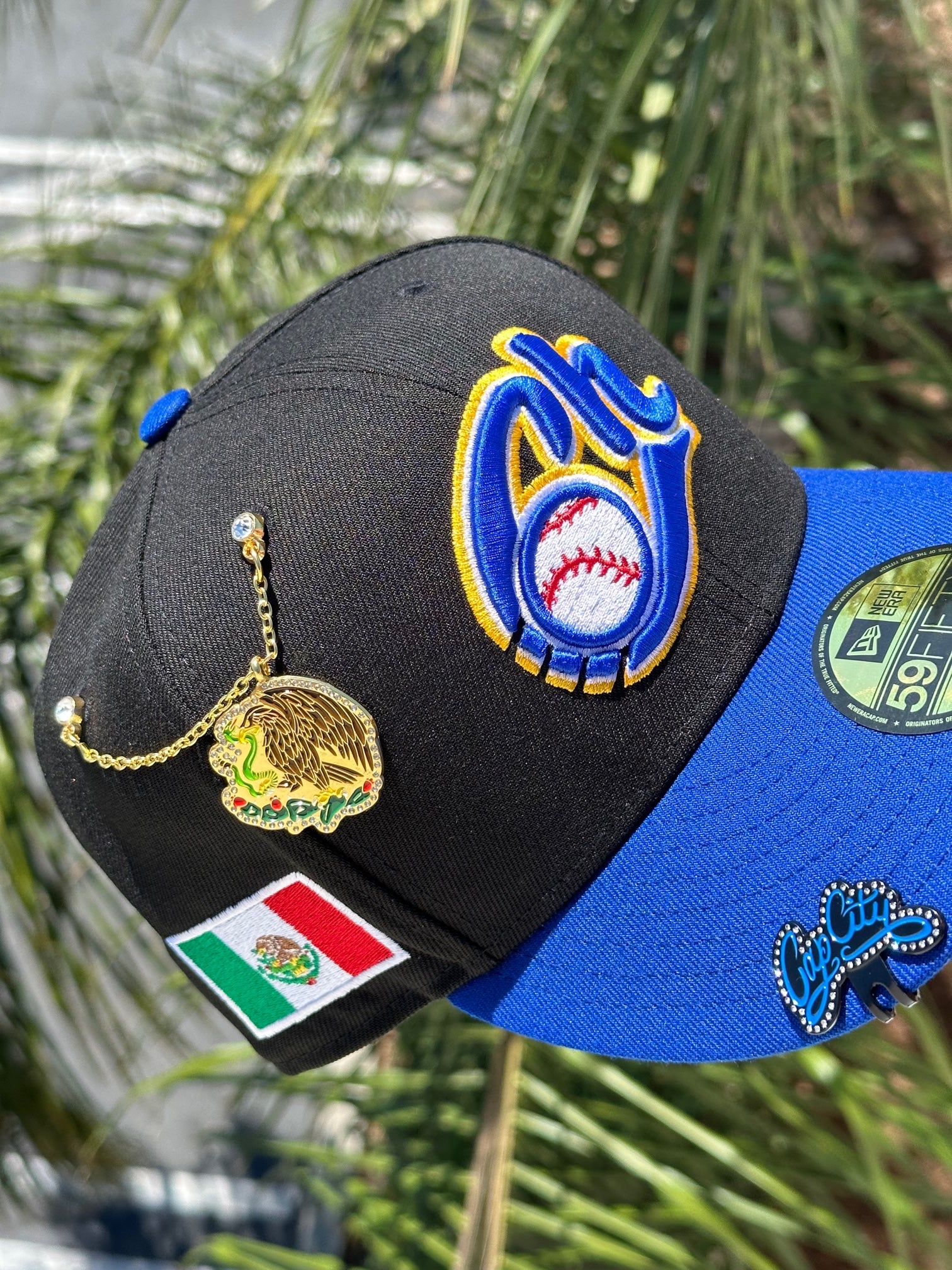 NEW ERA EXCLUSIVE 59FIFTY BLACK/BLUE CHARROS DE JALISCO W/ MEXICO FLAG SIDE PATCH
