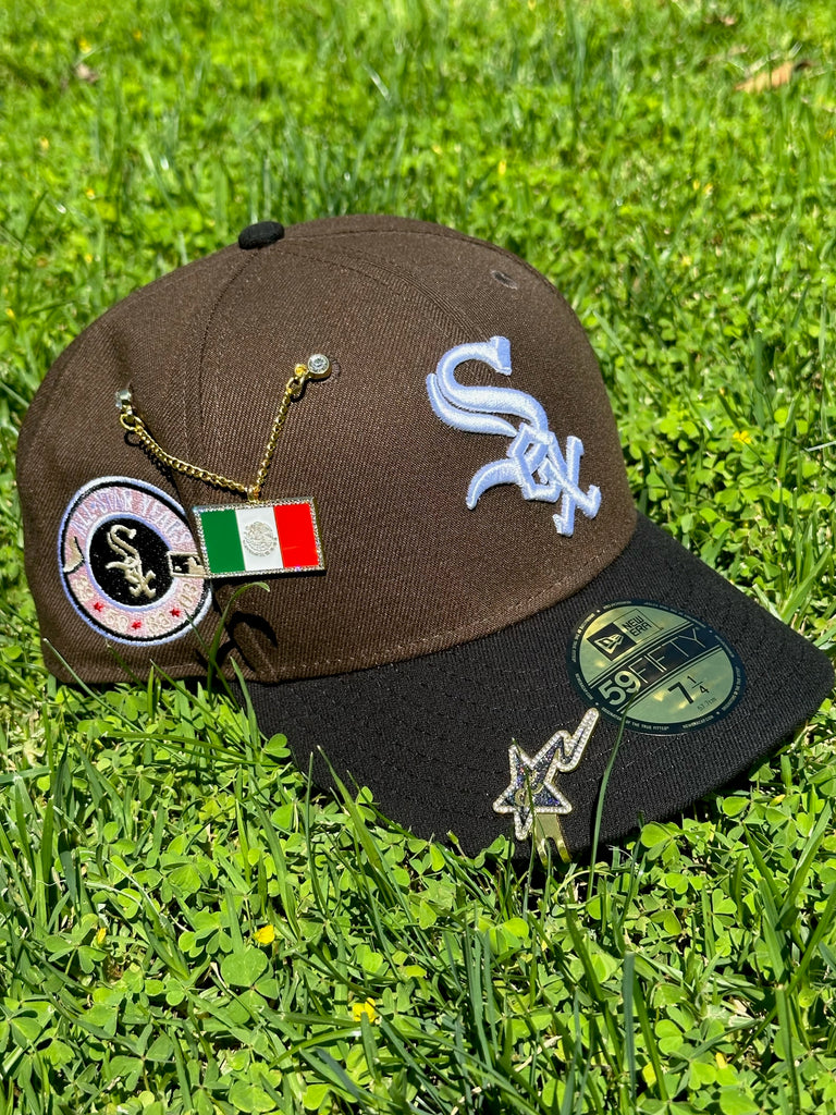 NEW ERA EXCLUSIVE 59FIFTY MOCHA/BLACK CHICAGO WHITE SOX W/ "ALL STAR YEARS" SIDE PATCH (PINK UV)