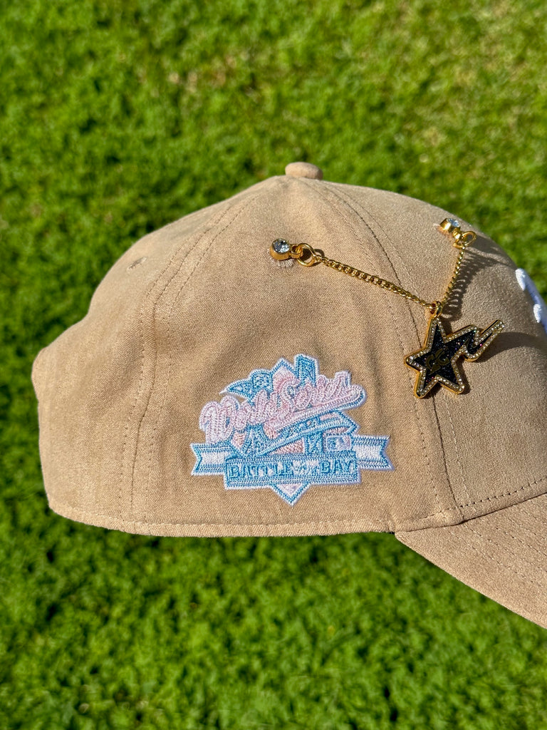 NEW* SUEDE KHAKI OAKLAND ATHLETICS '47 MVP SNAPBACK W/ BATTLE OF THE BAY SIDE PATCH (ICY UV)