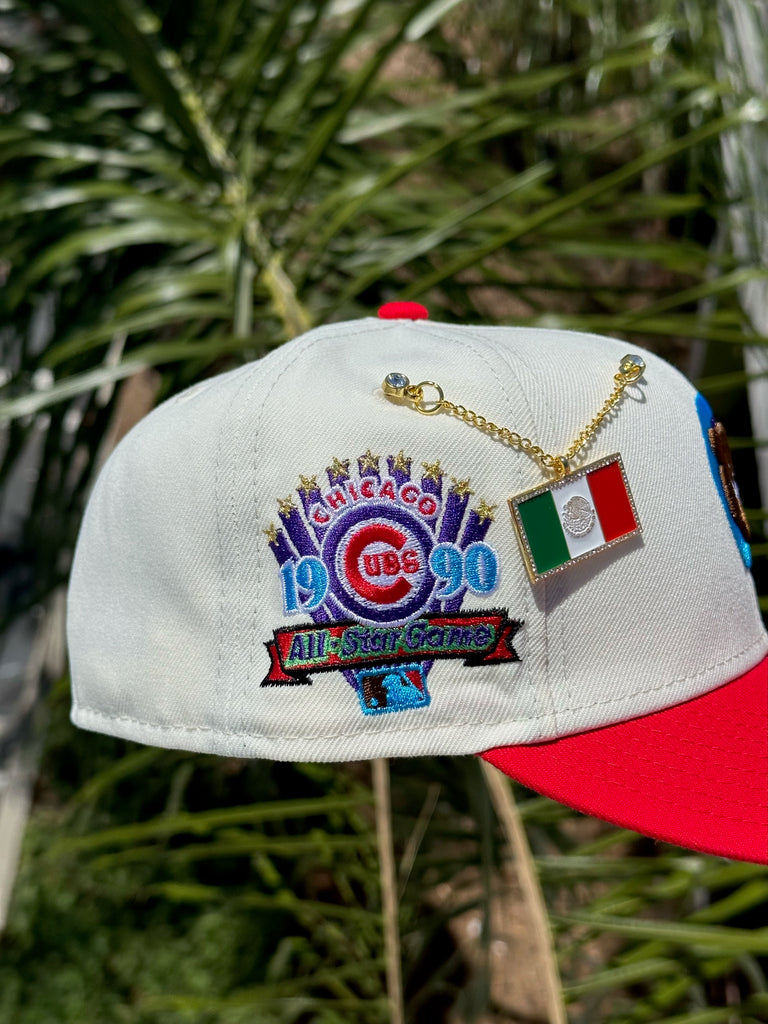 NEW ERA EXCLUSIVE 59FIFTY CHROME WHITE/LAVA RED CHICAGO CUBS W/ 1990 ALL STAR GAME PATCH (GREY UV)